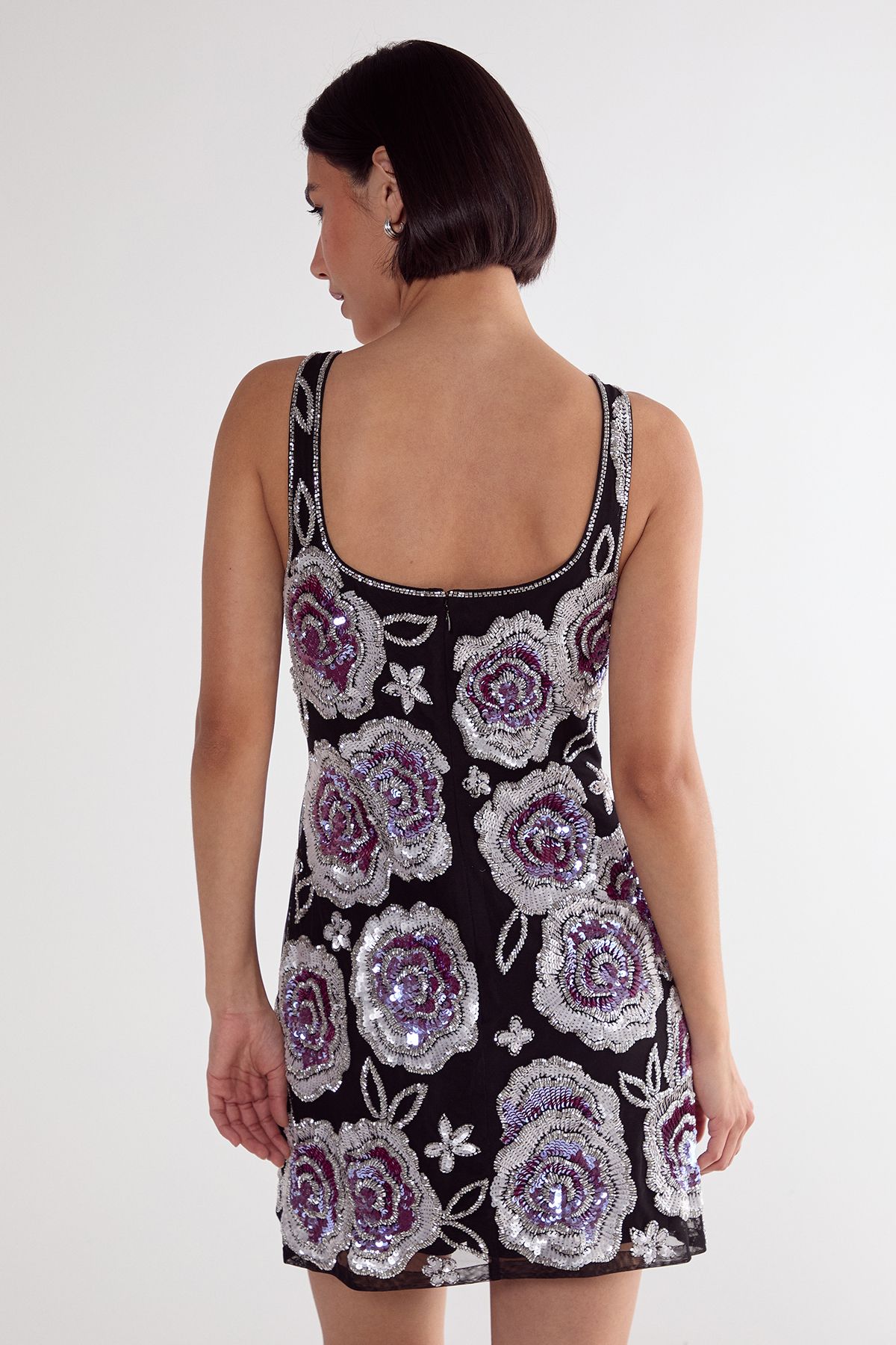 NastyGal Beaded Flower Sequin Mini Dress Black image 4