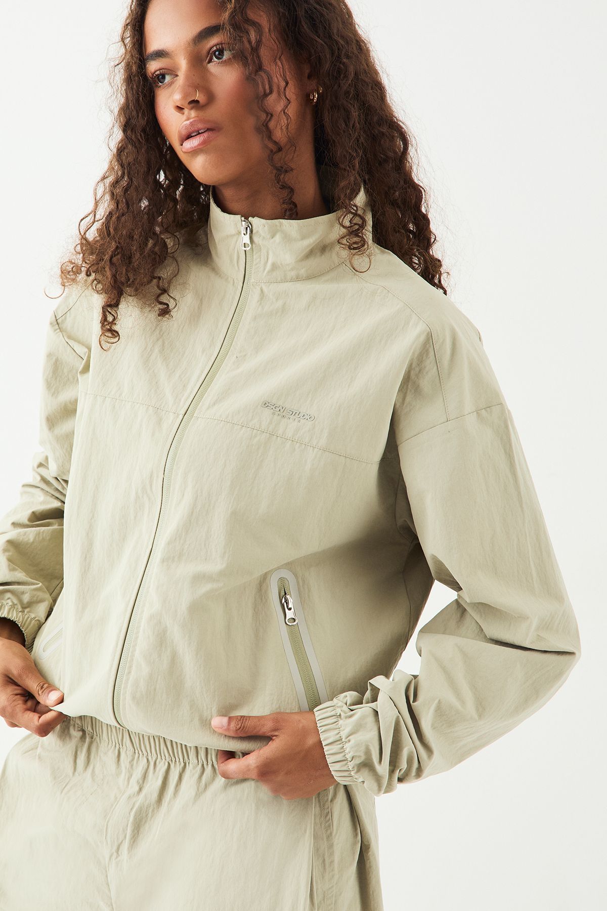 DSGN Studio DSGN Studio Sport Nylon Funnel Neck Zip Through Jacket Ice Grey image 4