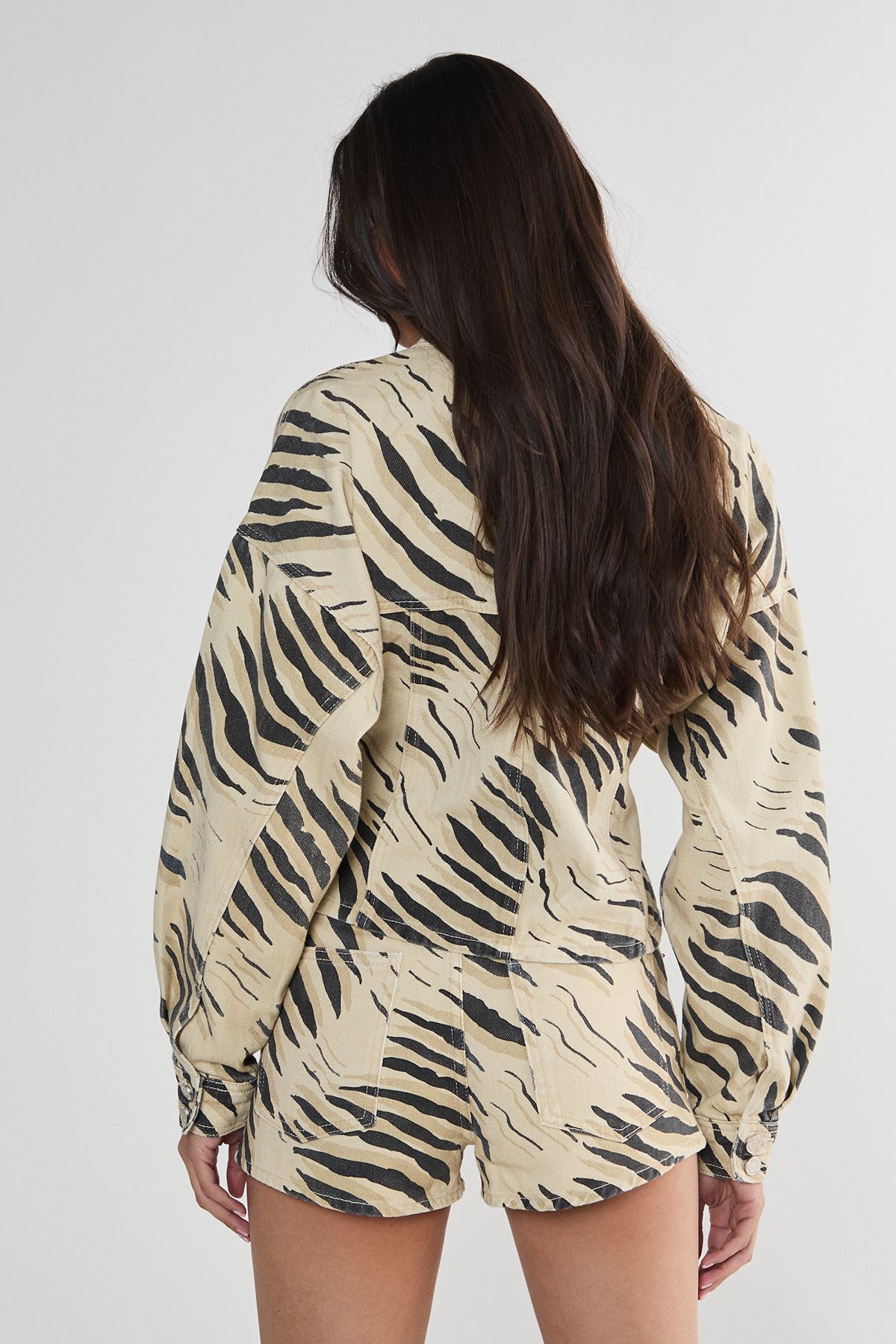 NastyGal Animal Tiger Print Denim Corset Shirt Butter image 4