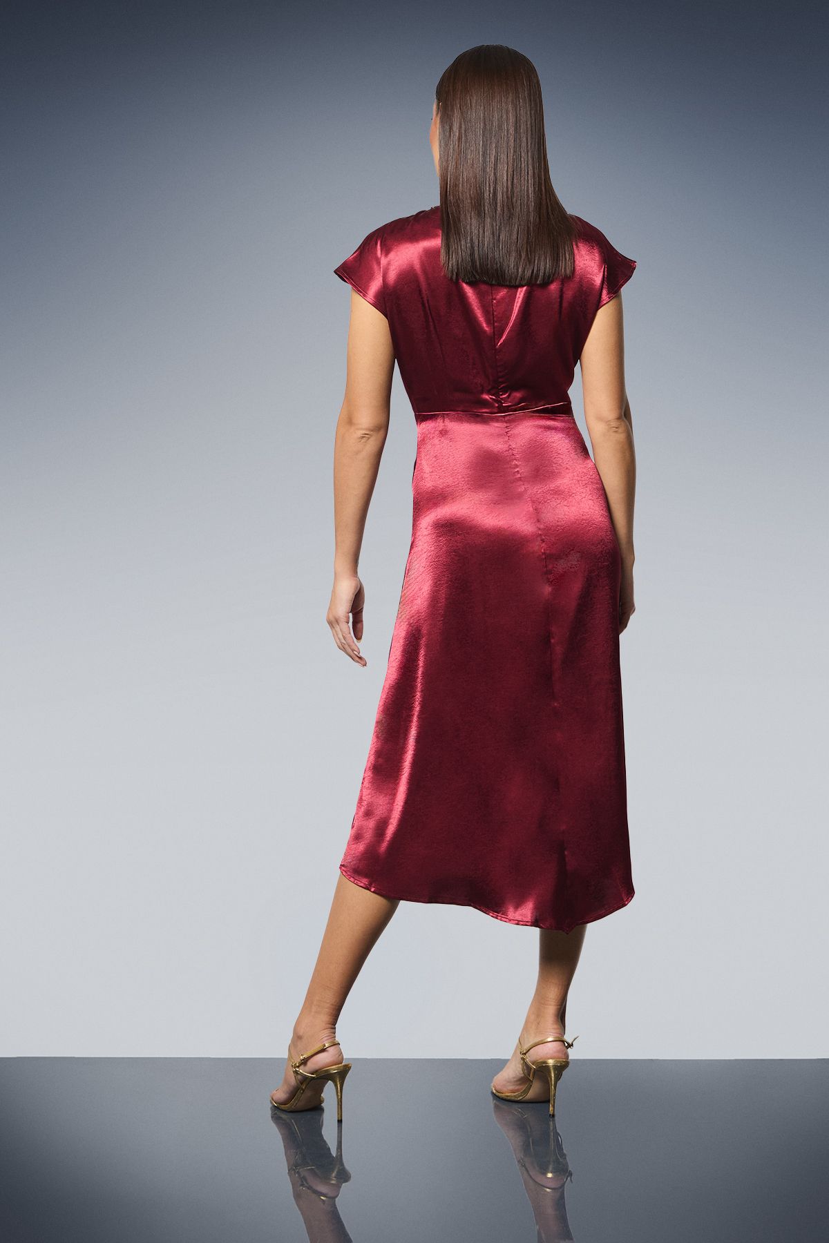 Principles Red Twist Neck Asymmetric Hem Satin Midi Dress Red image 3