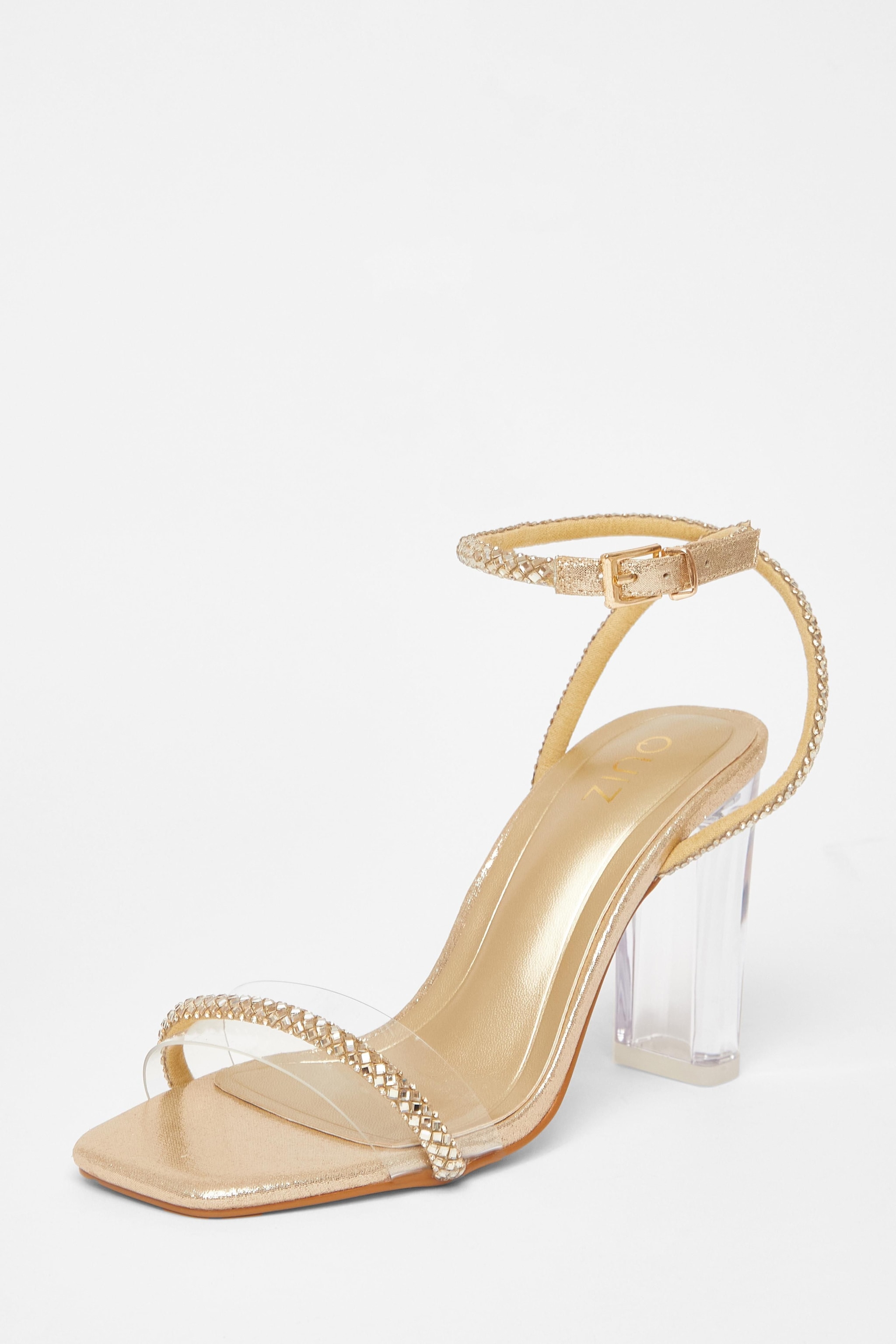 Quiz Gold Diamante Clear Block Heels image 1