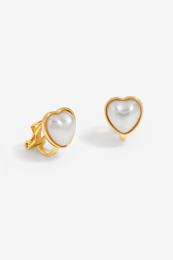 Jon Richard Gold Plated And Pearl Heart Clip Earrings