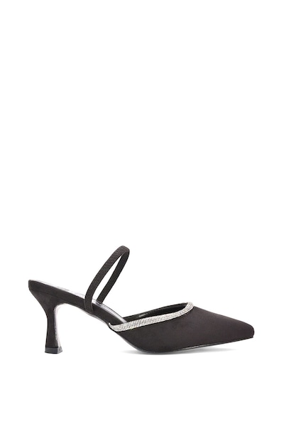 XY London 'Carlene' Diamante Trim Pointed Toe Mid Stiletto Heel Court Heels