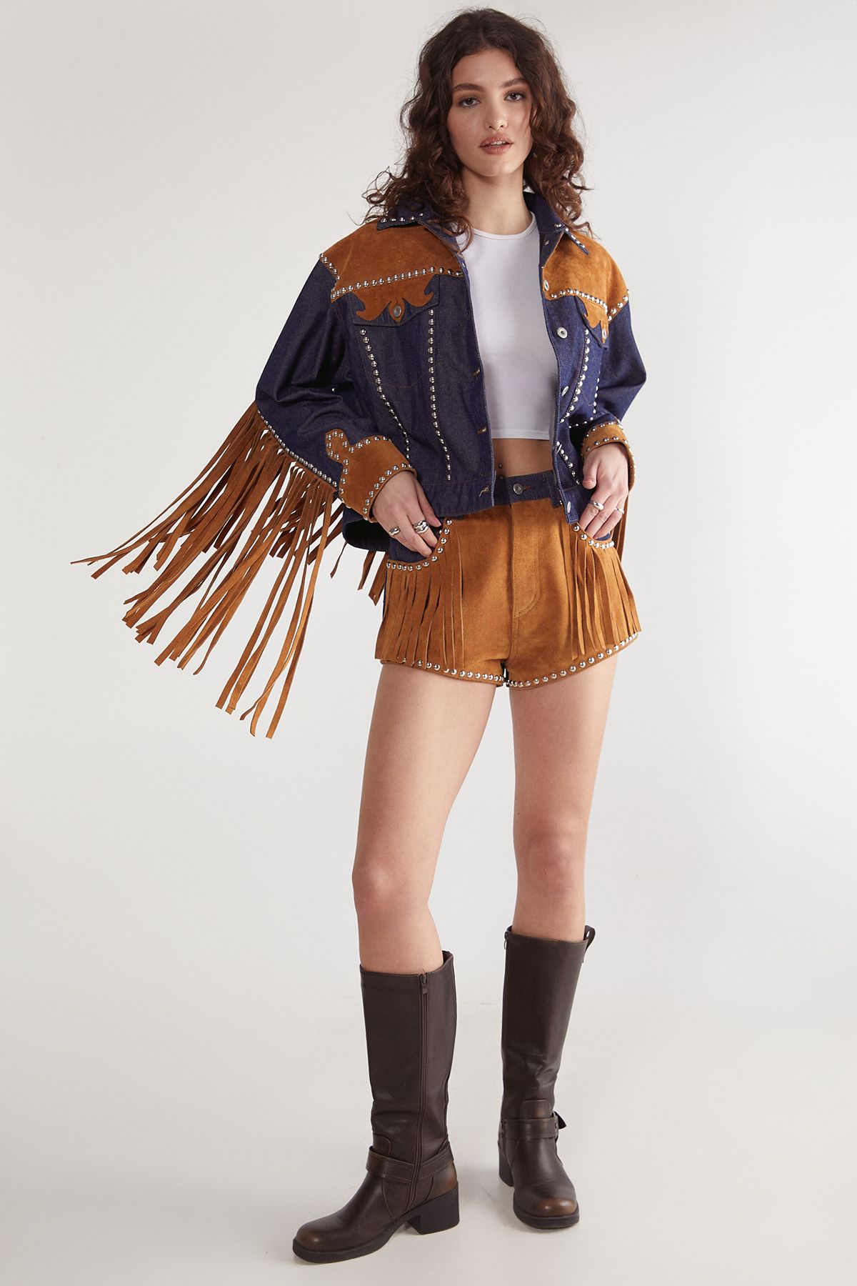 NastyGal Denim Suede Mix Short Multi image 2