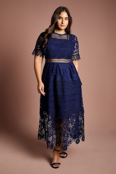 Coast Plus Short Sleeve Lace Midi Dress Navy