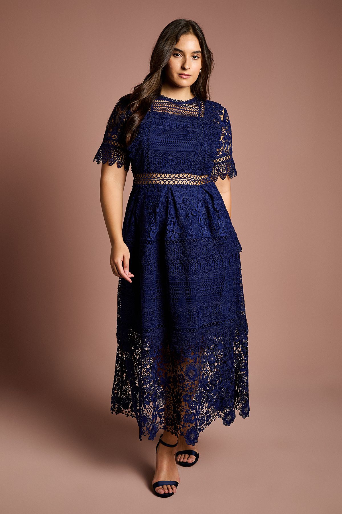 Coast Plus Short Sleeve Lace Midi Dress Navy