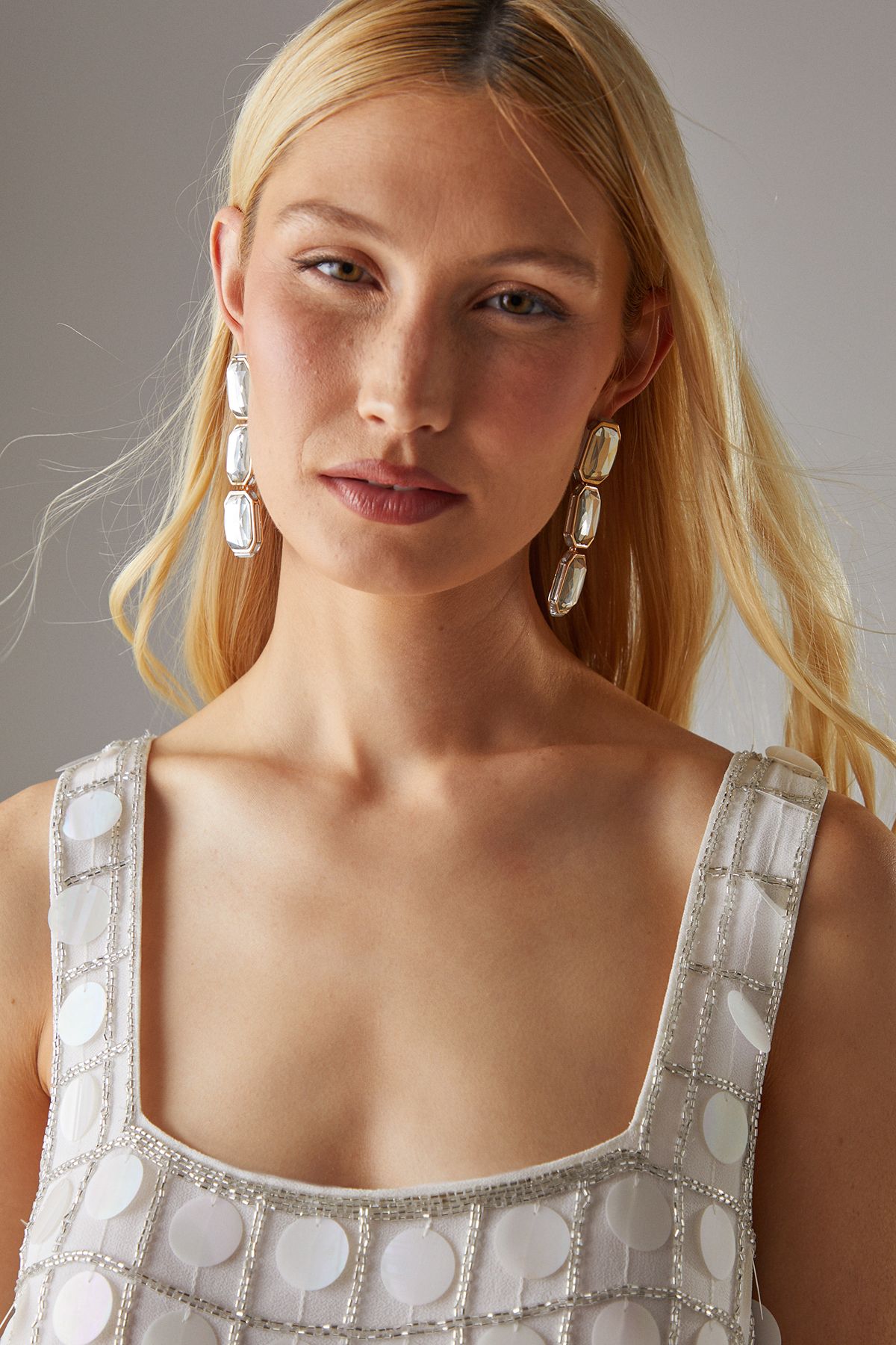 Warehouse Hen Premium Hand Embellished Sequin Mini Dress Ivory image 4