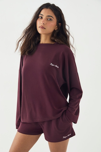 DSGN Studio DSGN Studio Lounge Long Sleeve Oversized Supersoft T-Shirt Burgundy