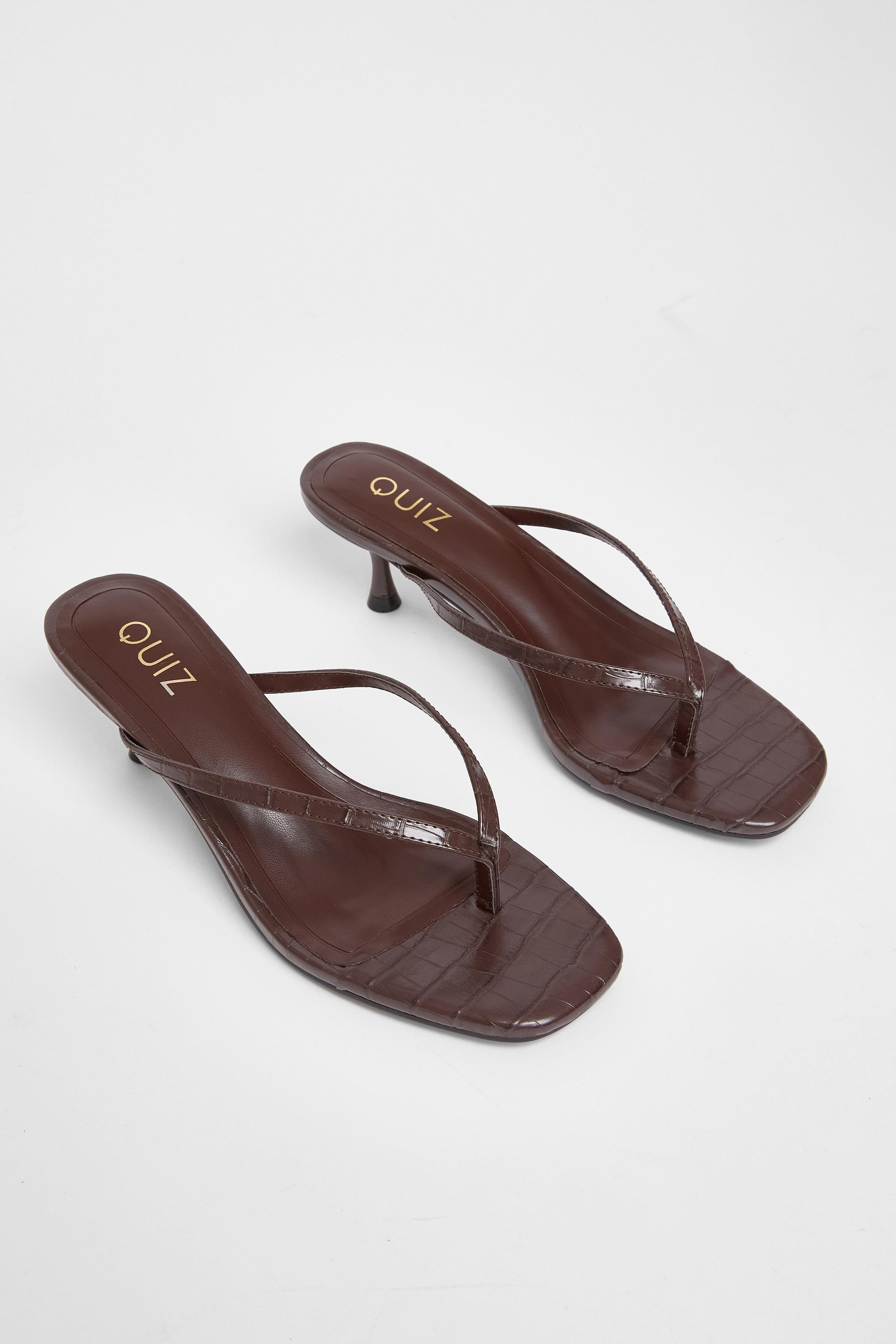 Quiz Brown Croc Toe Post Heels image 2