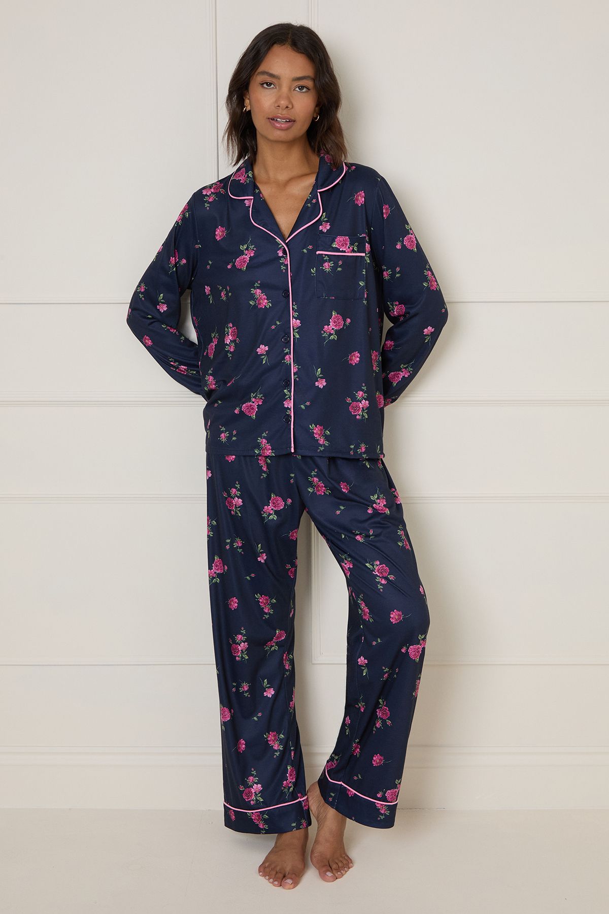 Dorothy Perkins Navy Floral Tipped Long Sleeve Pyjama Set Floral image 1
