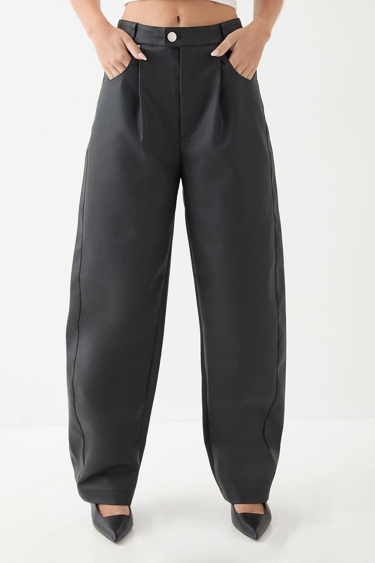 MissPap Barrell Leg Faux Leather Pant Black image 2