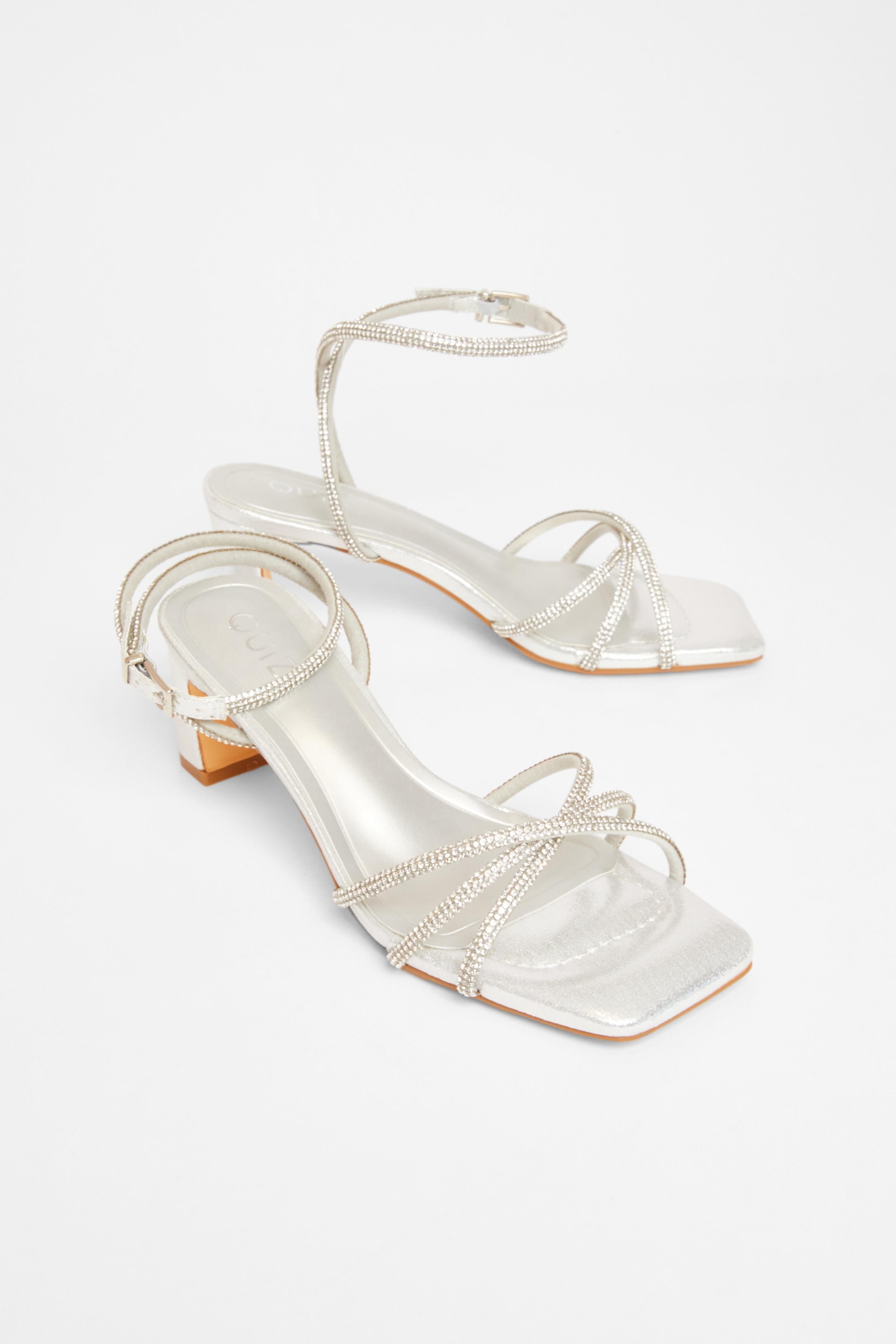 Quiz Silver Diamante Strap Block Heels image 2