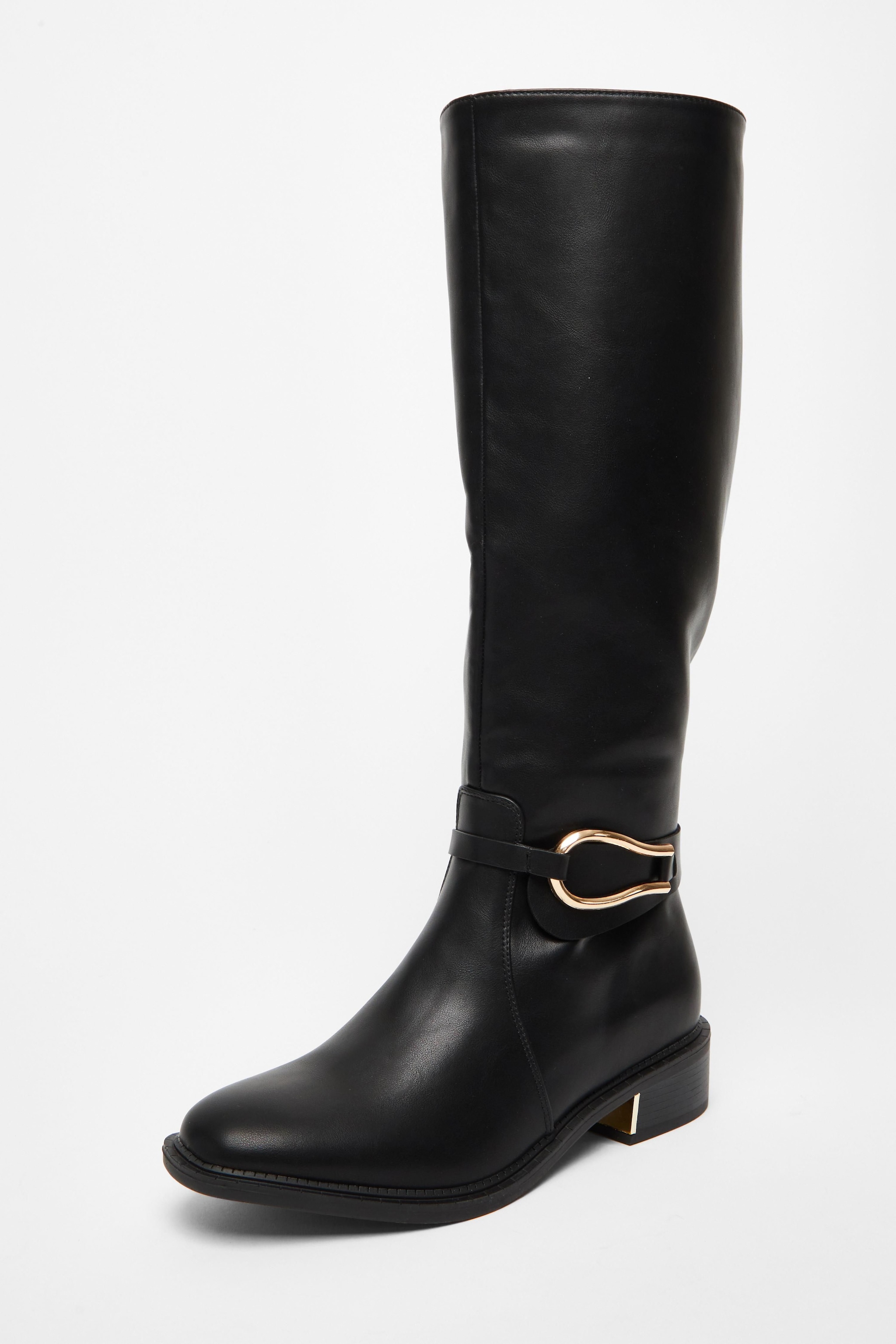 Quiz Black Wide Fit Faux Leather Knee High Flat Boots image 1