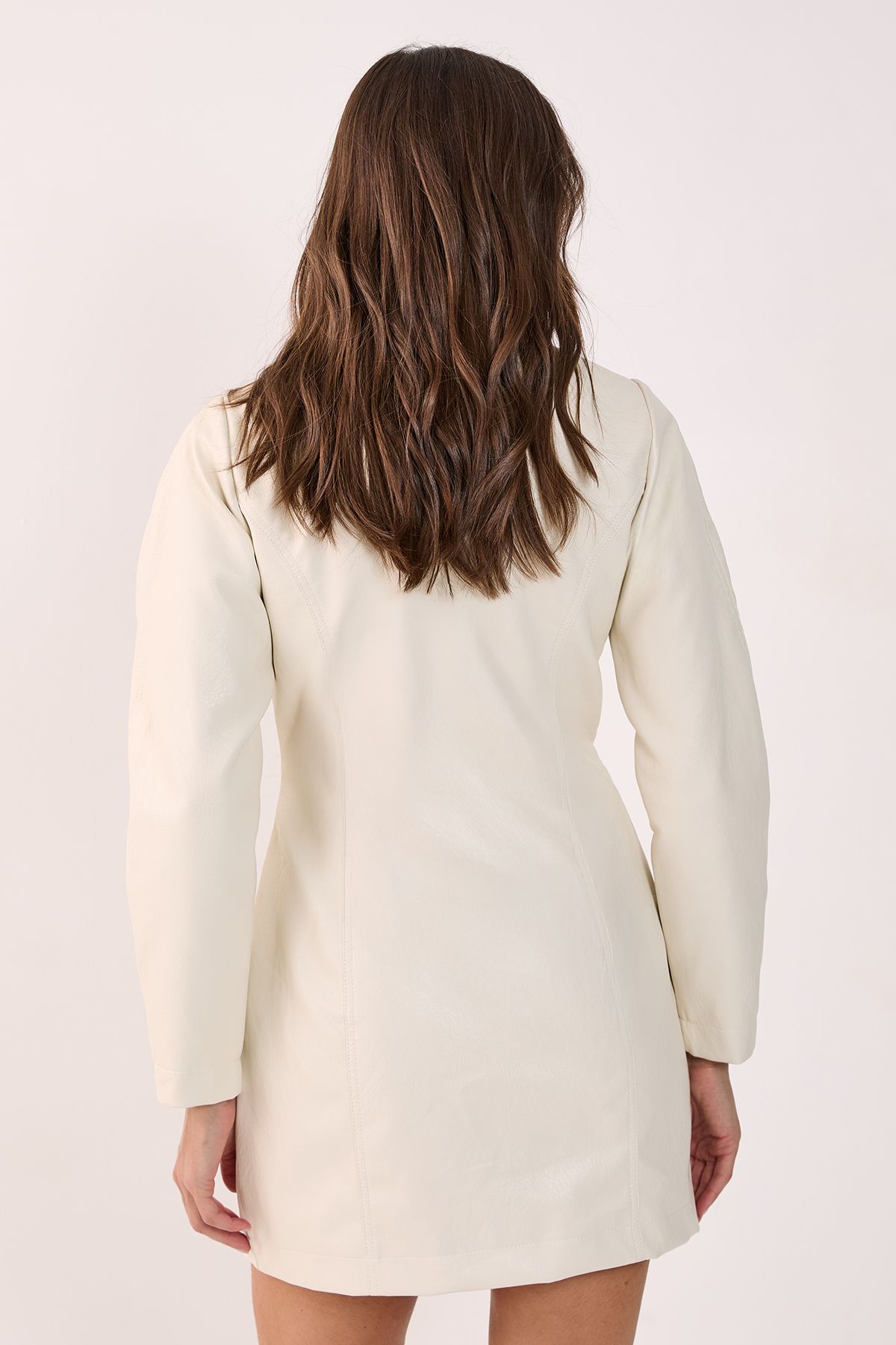 NastyGal Textured Cocoon Sleeve Faux Leather Blazer Mini Dress Off White image 3