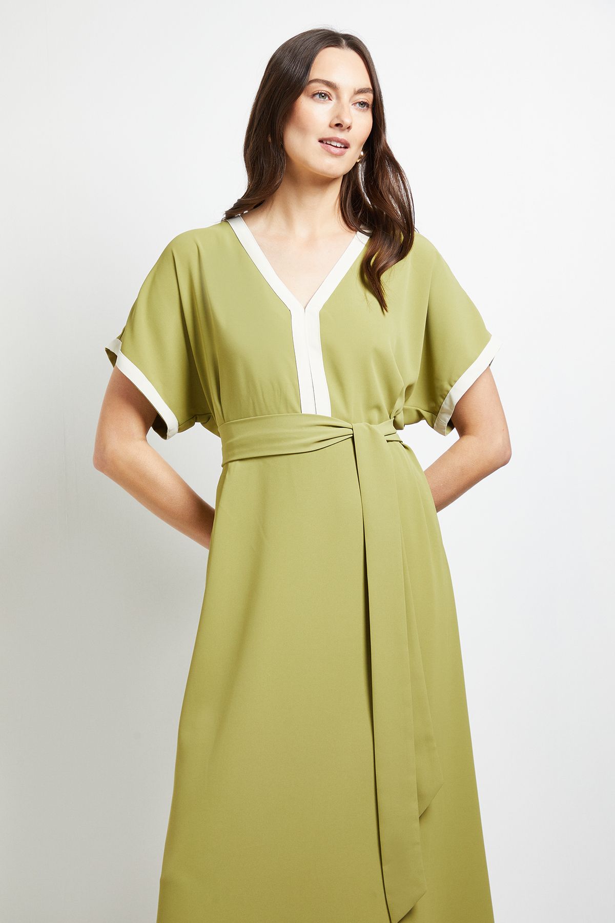 Principles Tipped Notch Neck Kimono Sleeve Dress Light Green image 4