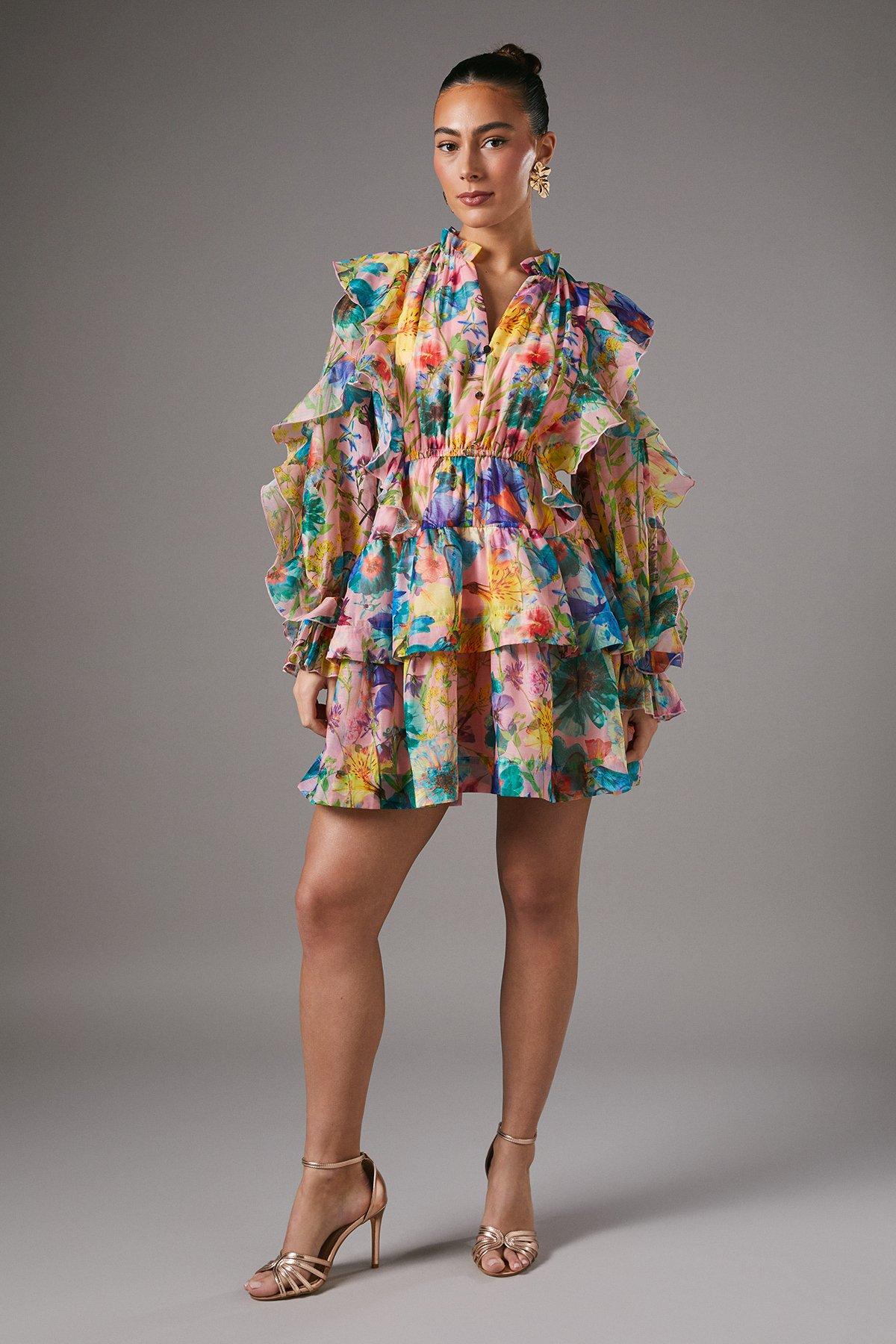 Frill Tiered Long Sleeve Mini Dress