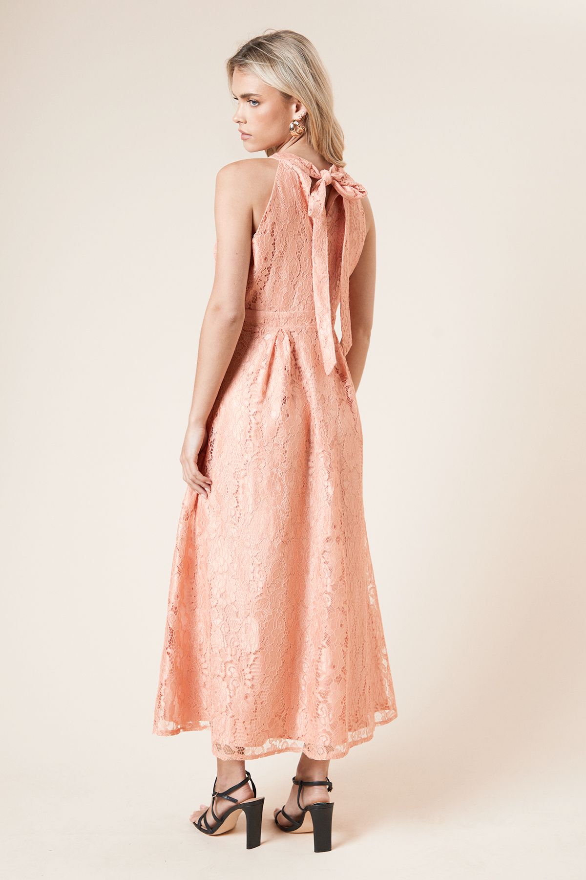 Dorothy Perkins Petite DP Luxe Lace Keyhole Midi Dress Peach image 3