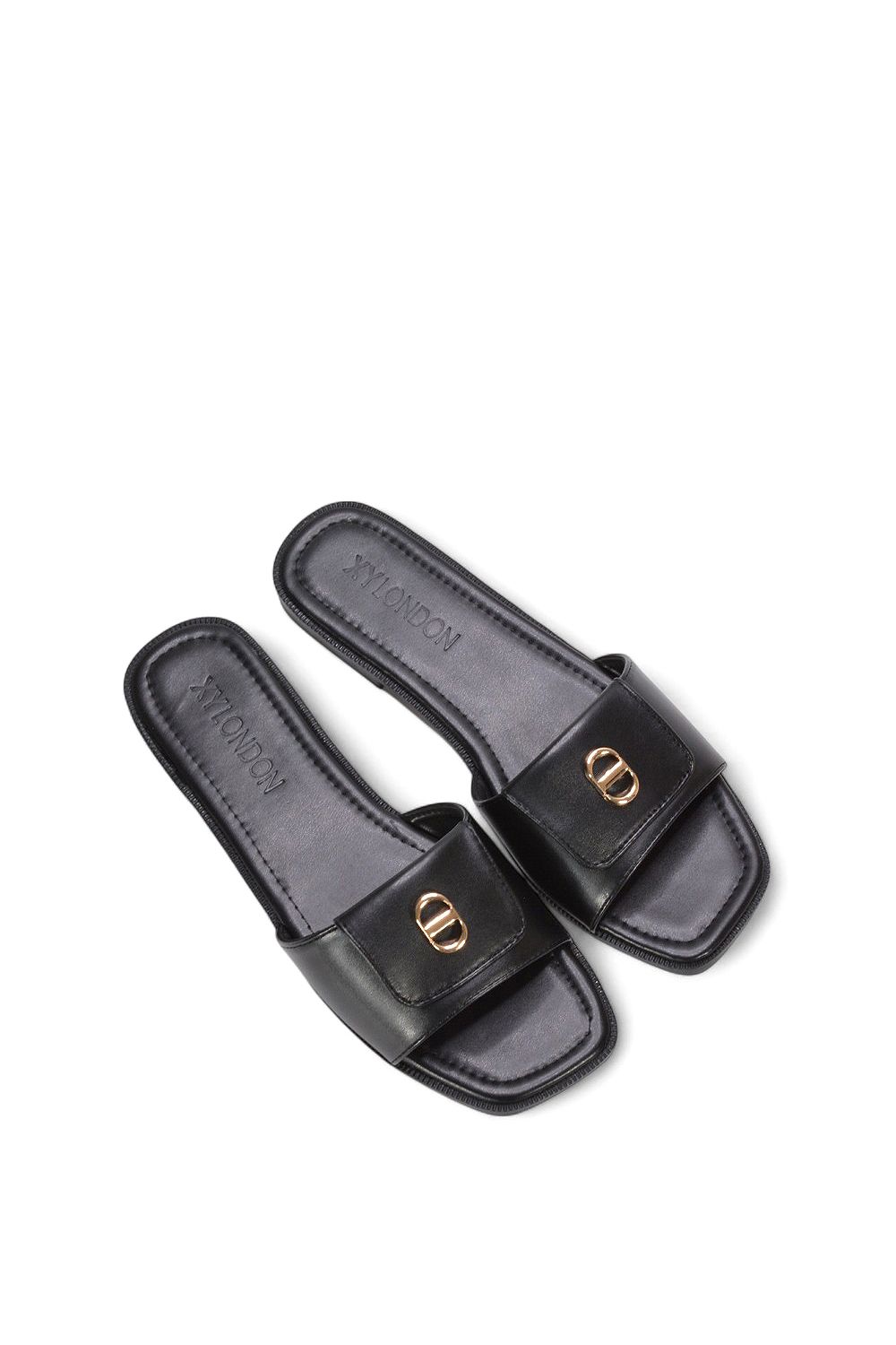 XY London 'Leigh' Open Toe Foldover Buckle Slip On Flat Slider Mules image 5