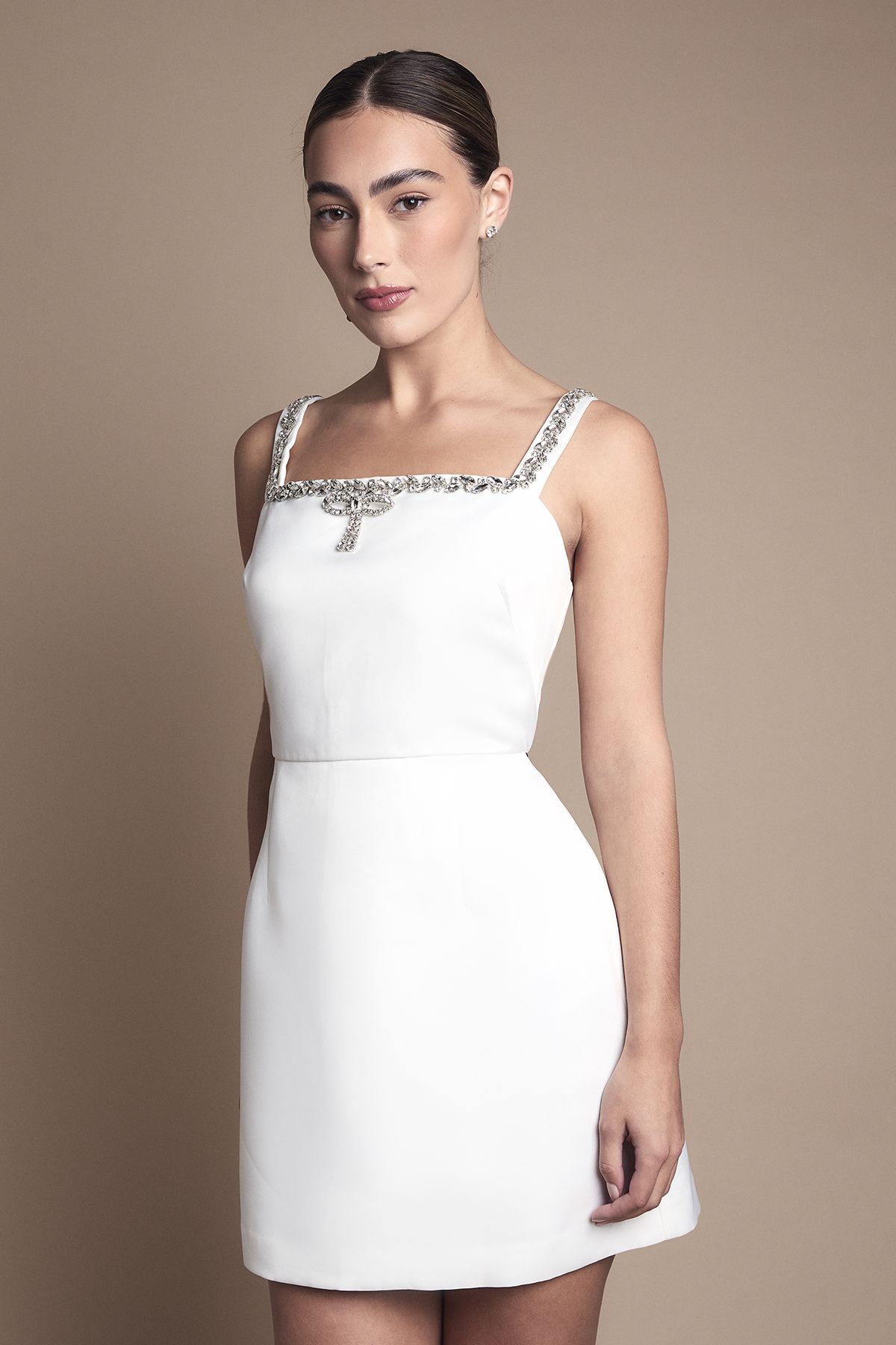 Coast Diamante Bow Trim Mini Wedding Dress Ivory image 2