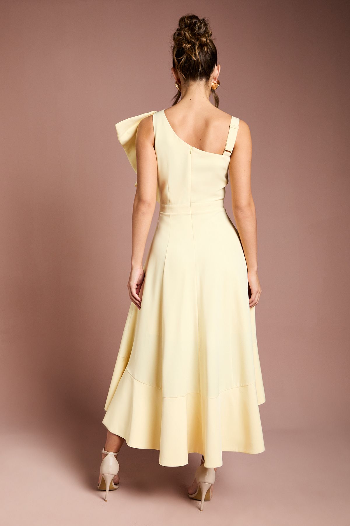 Coast One Shoulder Crepe Ruffle Midi Dress Lemon image 3