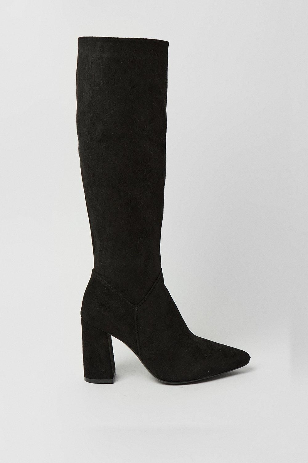 Oasis Jemima High Block Heel Pointed Knee Boots Natural Black image 2