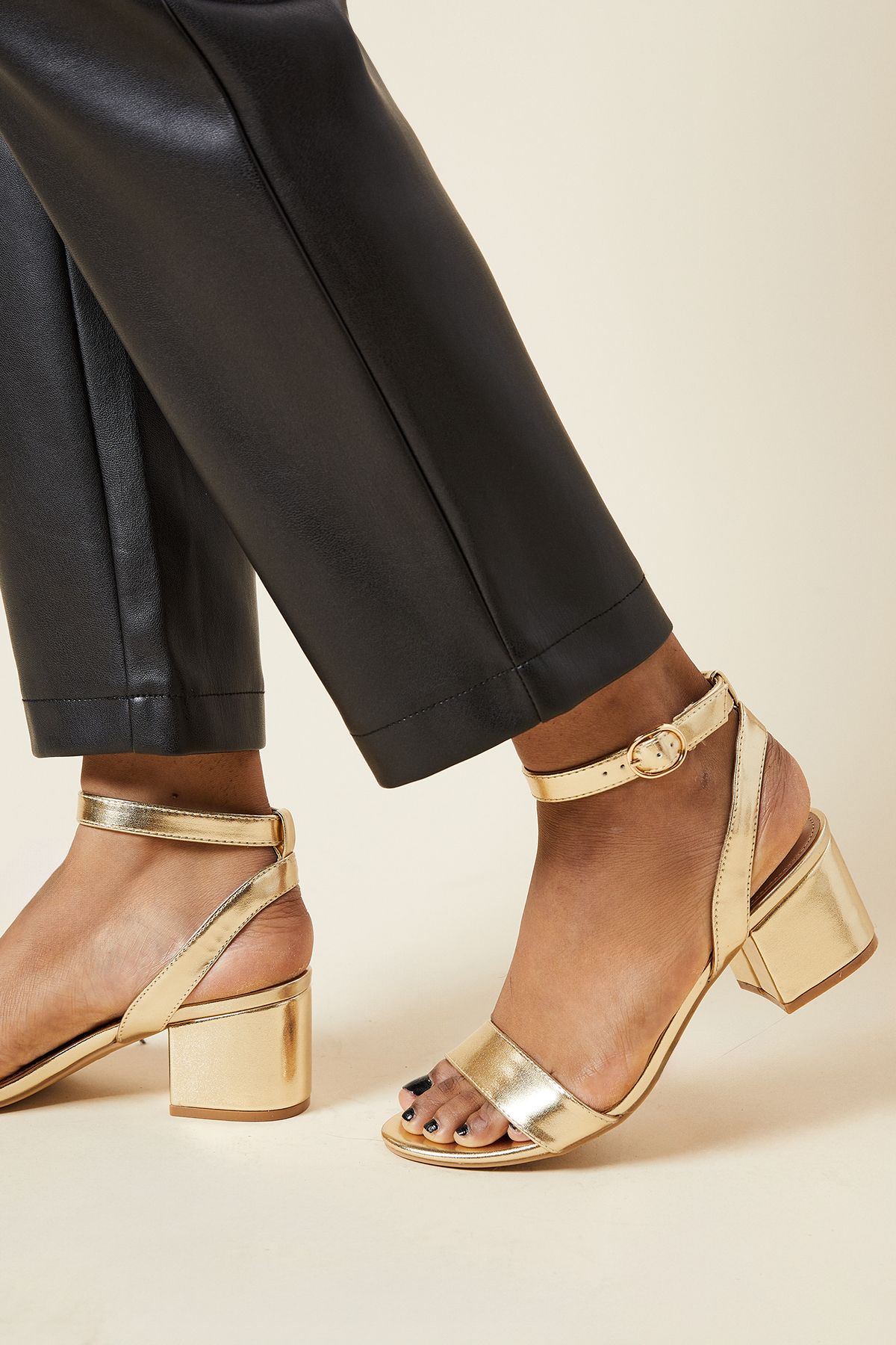 Dorothy Perkins Tommi Barely There Mid Block Heel Sandals Gold image 4