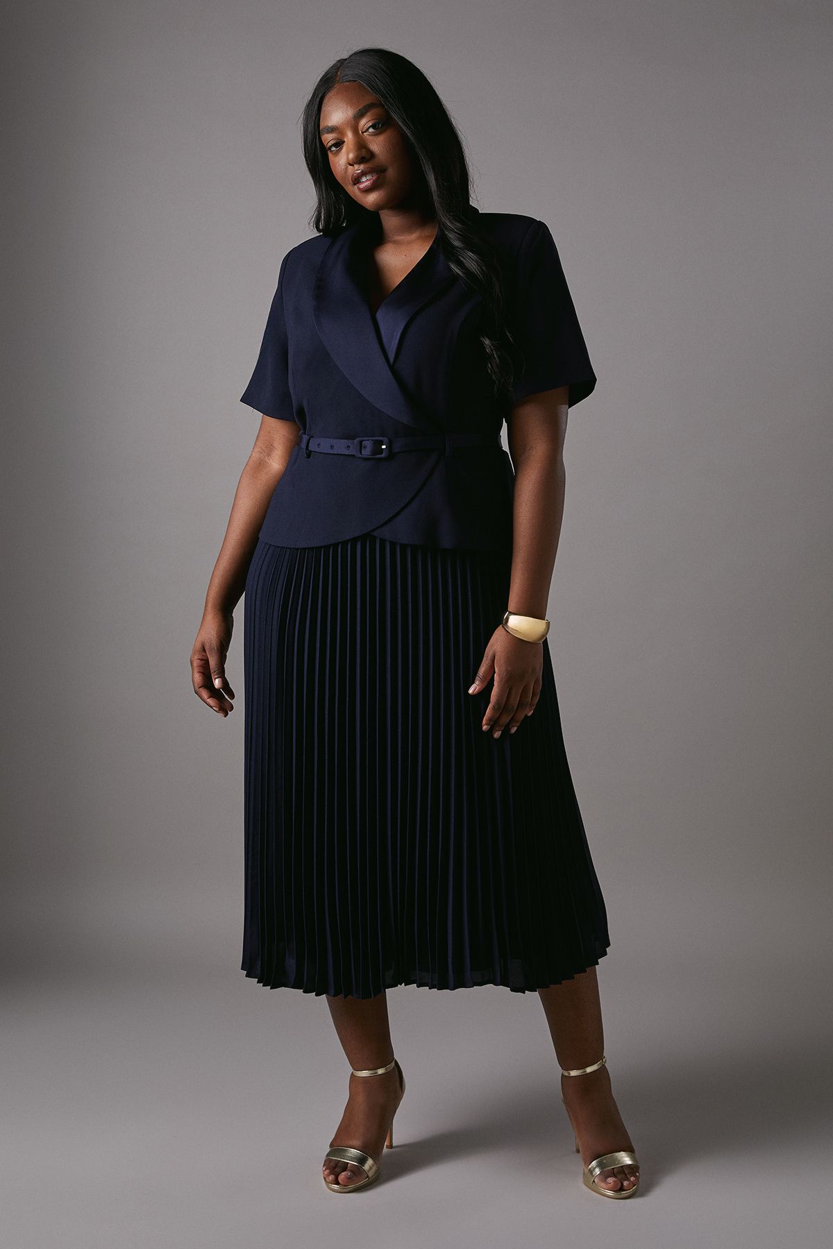 Coast Plus 2 In 1 Wrap Dress With Pleated Skirt Navy image 5