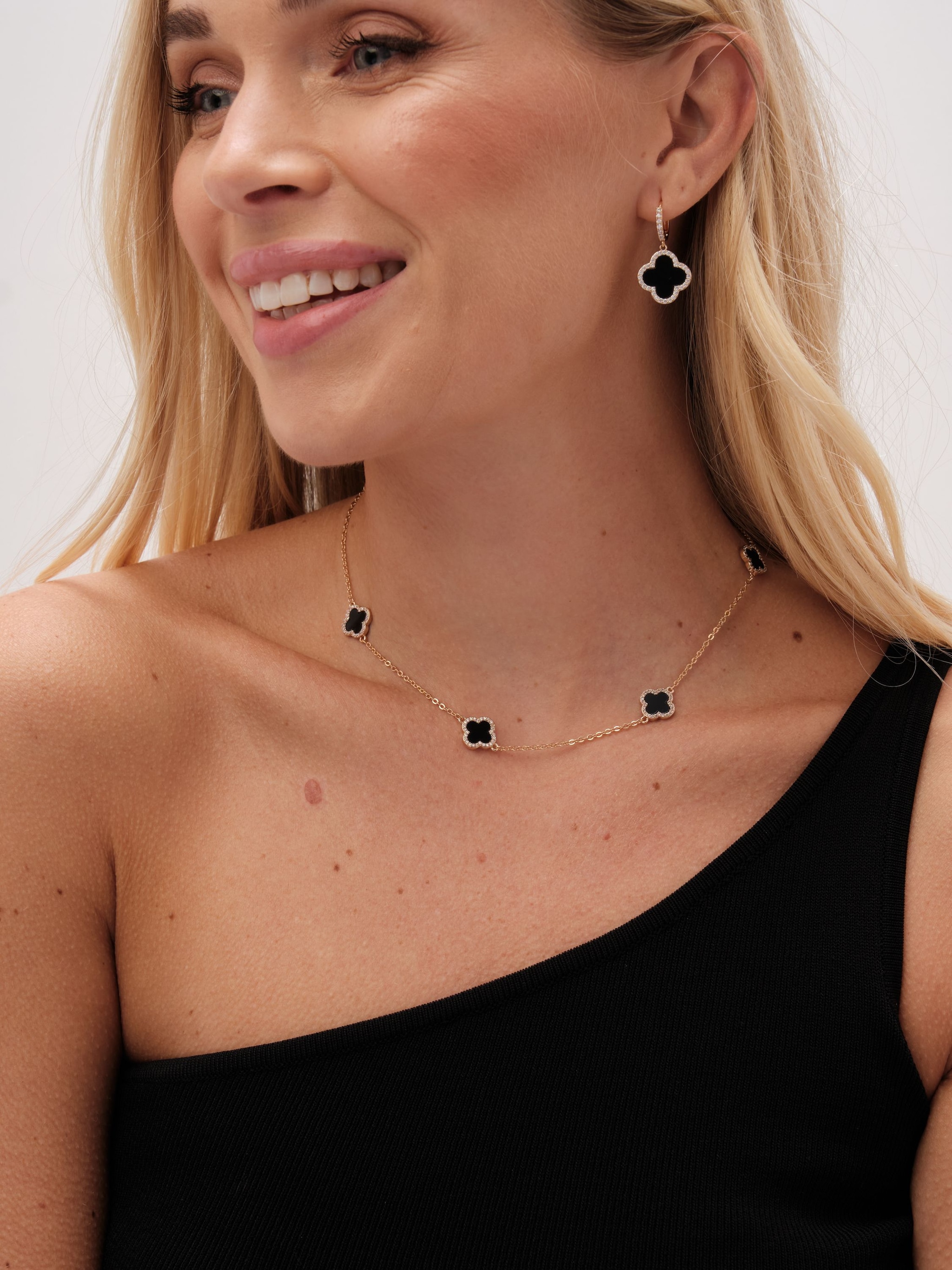 Jon Richard Gold Plated and Jet Clover Huggie Earrings image 4