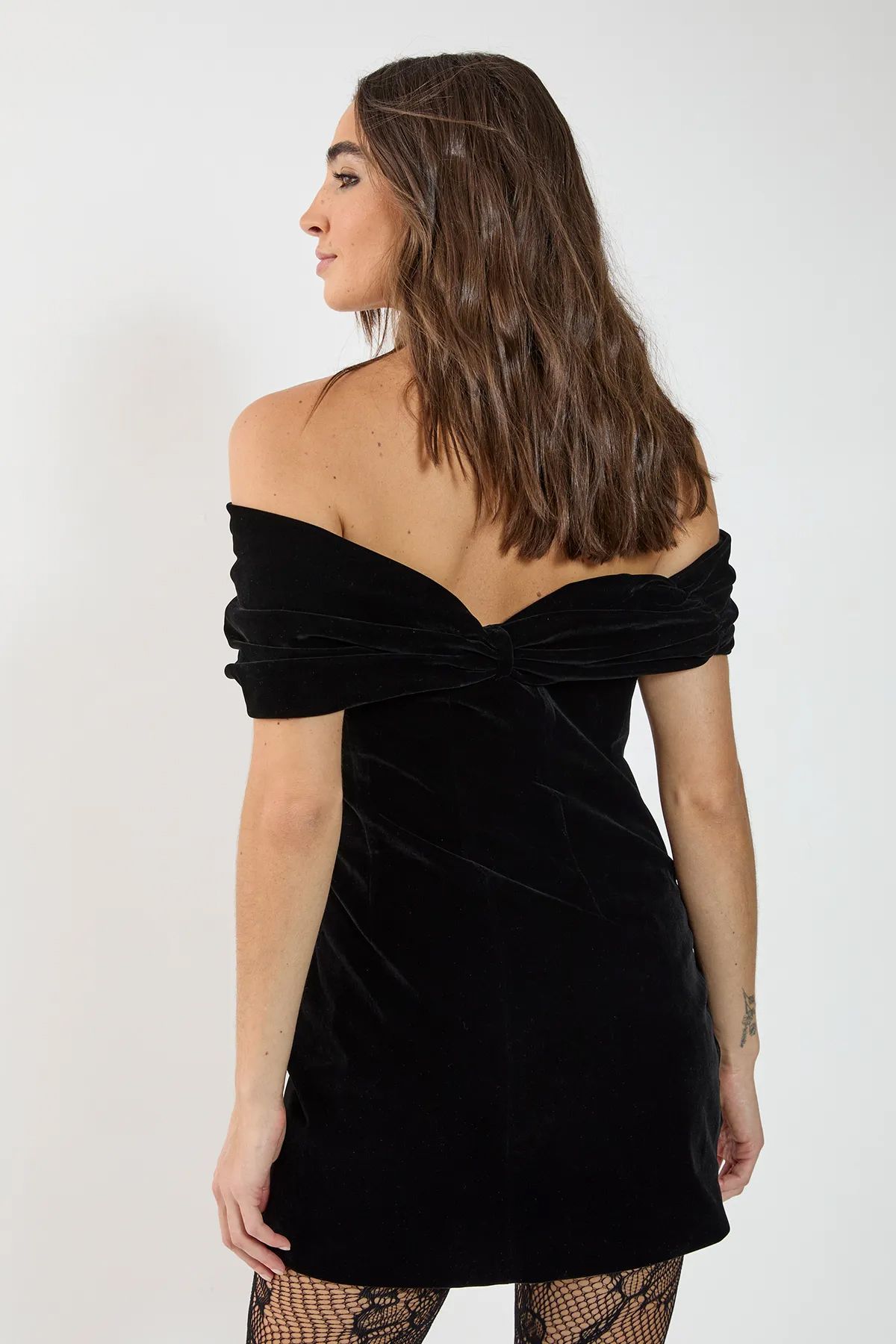 NastyGal Velvet Ruched Off The Shoulder Mini Dress Black image 4