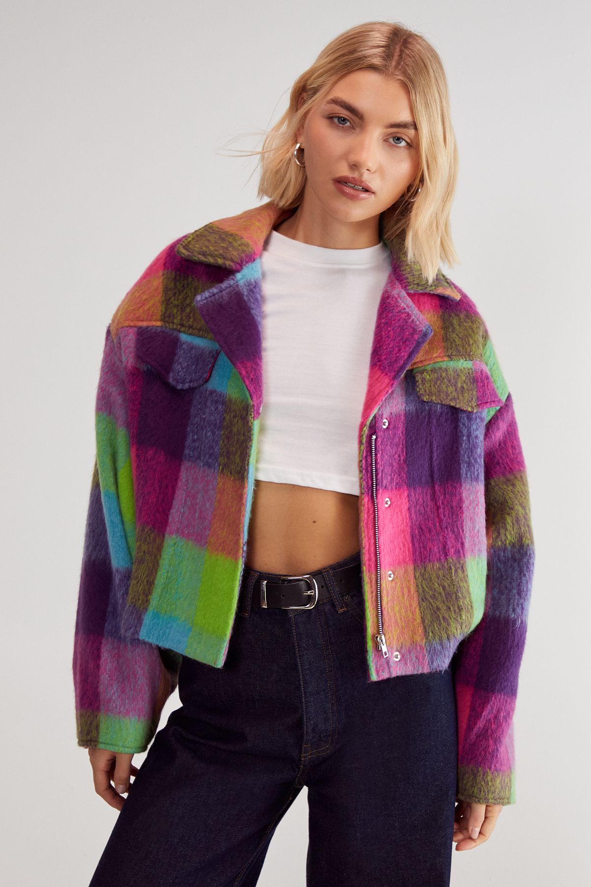 NastyGal Check Wool Blend Trucker Multi image 1