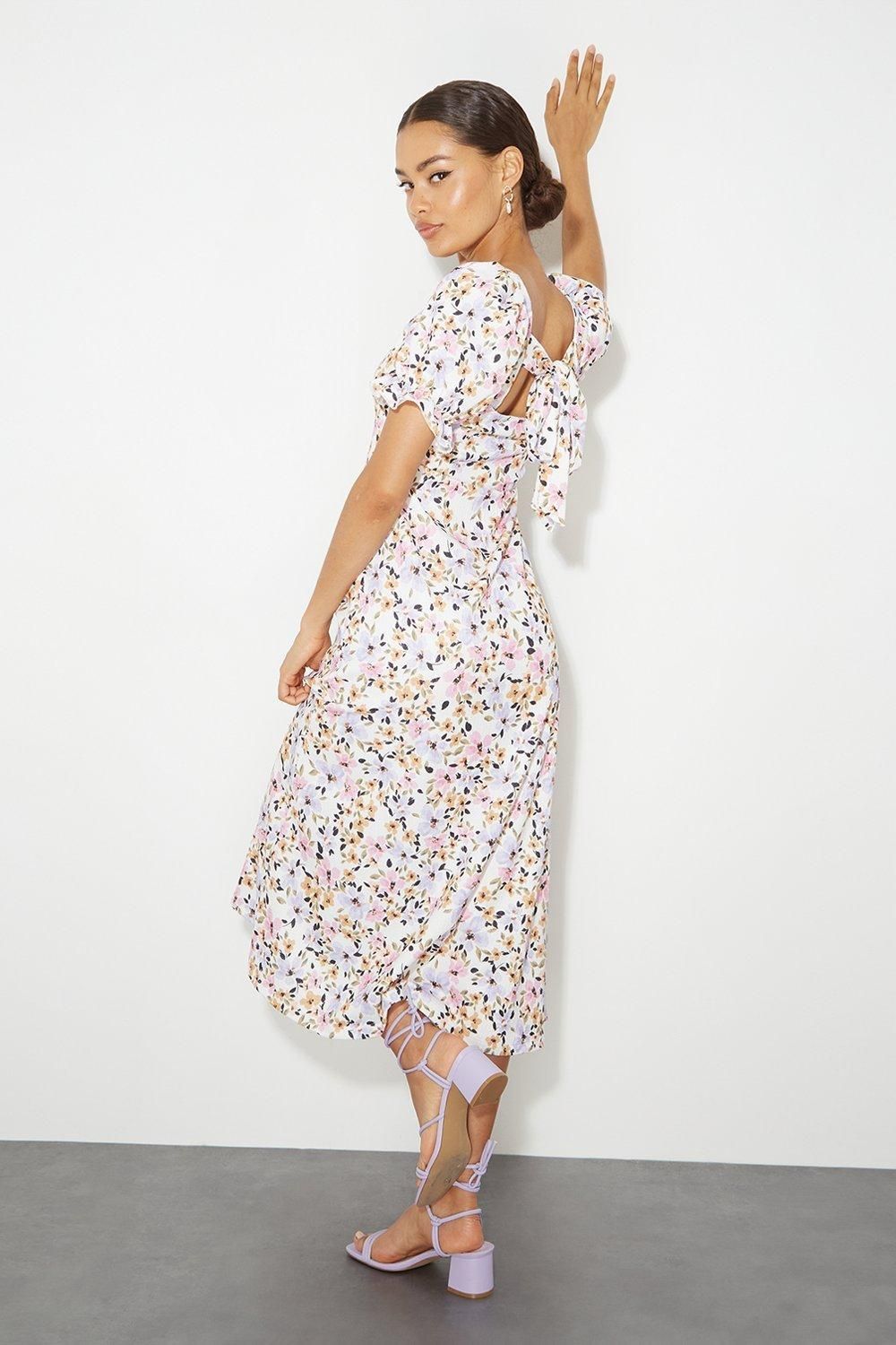 Dorothy Perkins Petite Floral Sweetheart Puff Jersey Midi Dress Floral image 3