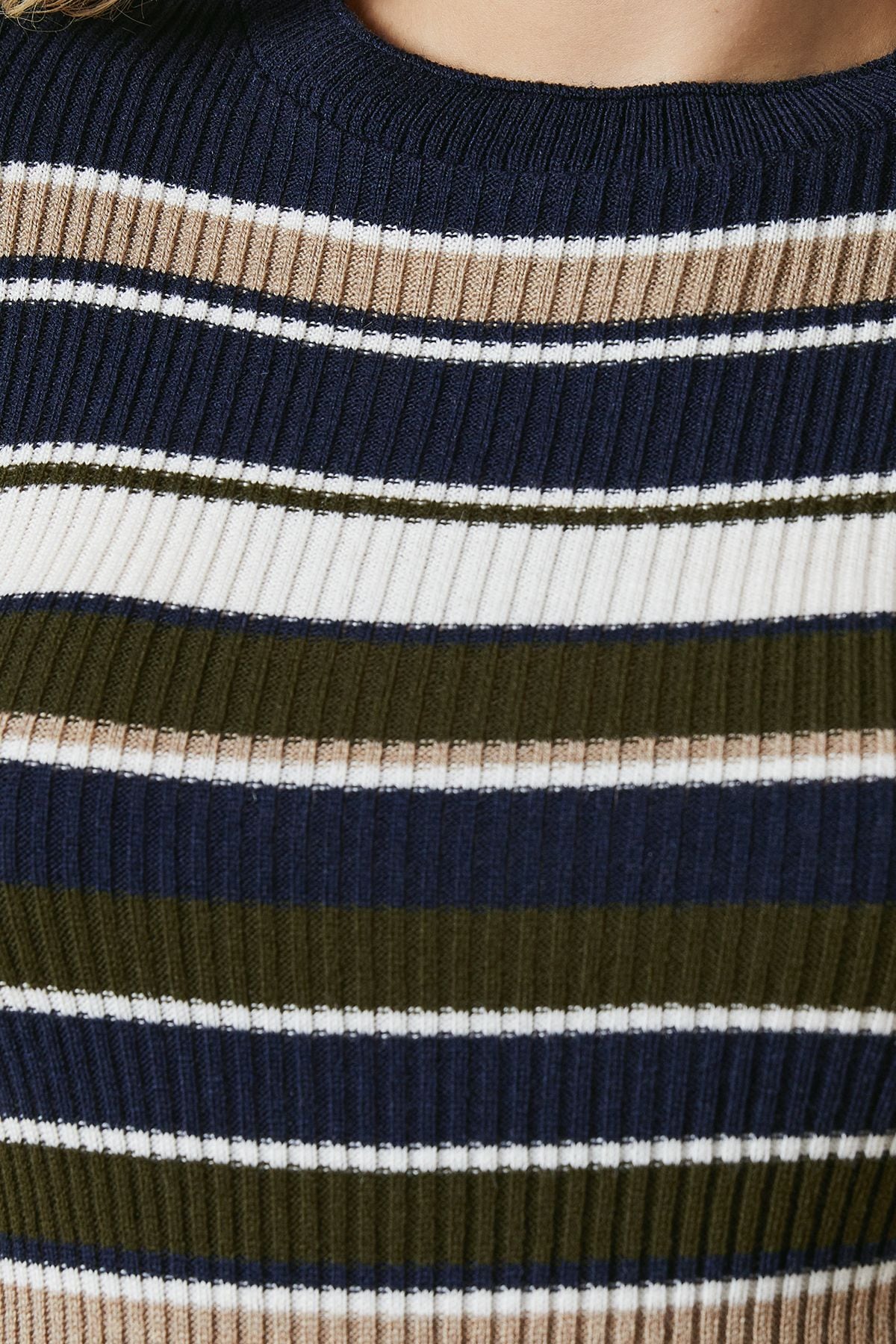 Dorothy Perkins Striped Crew Neck Midi Dress Khaki image 5