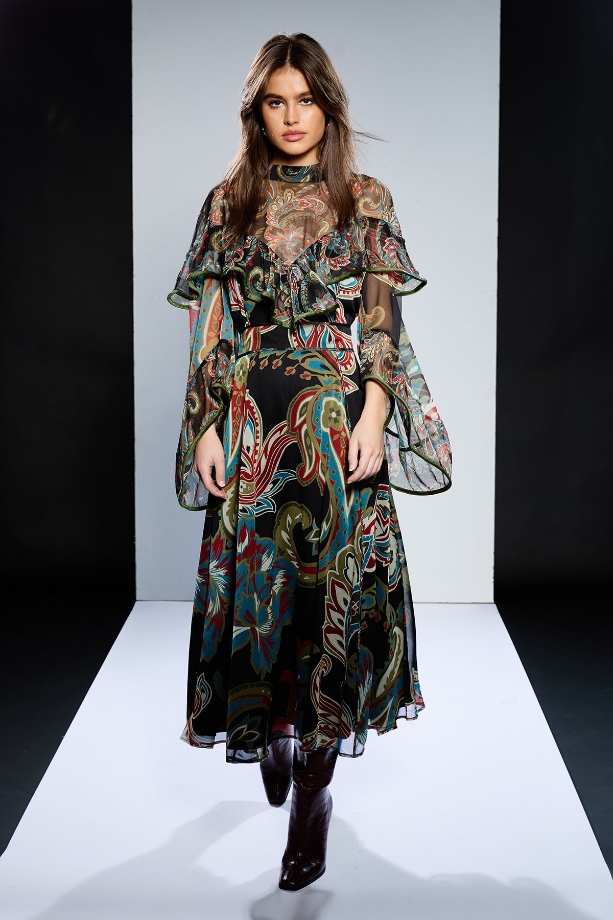 RUNWAY 1.8.1.8 Runway 1.8.1.8 Wide Sleeve High Neck Maxi Dress Multi image 1