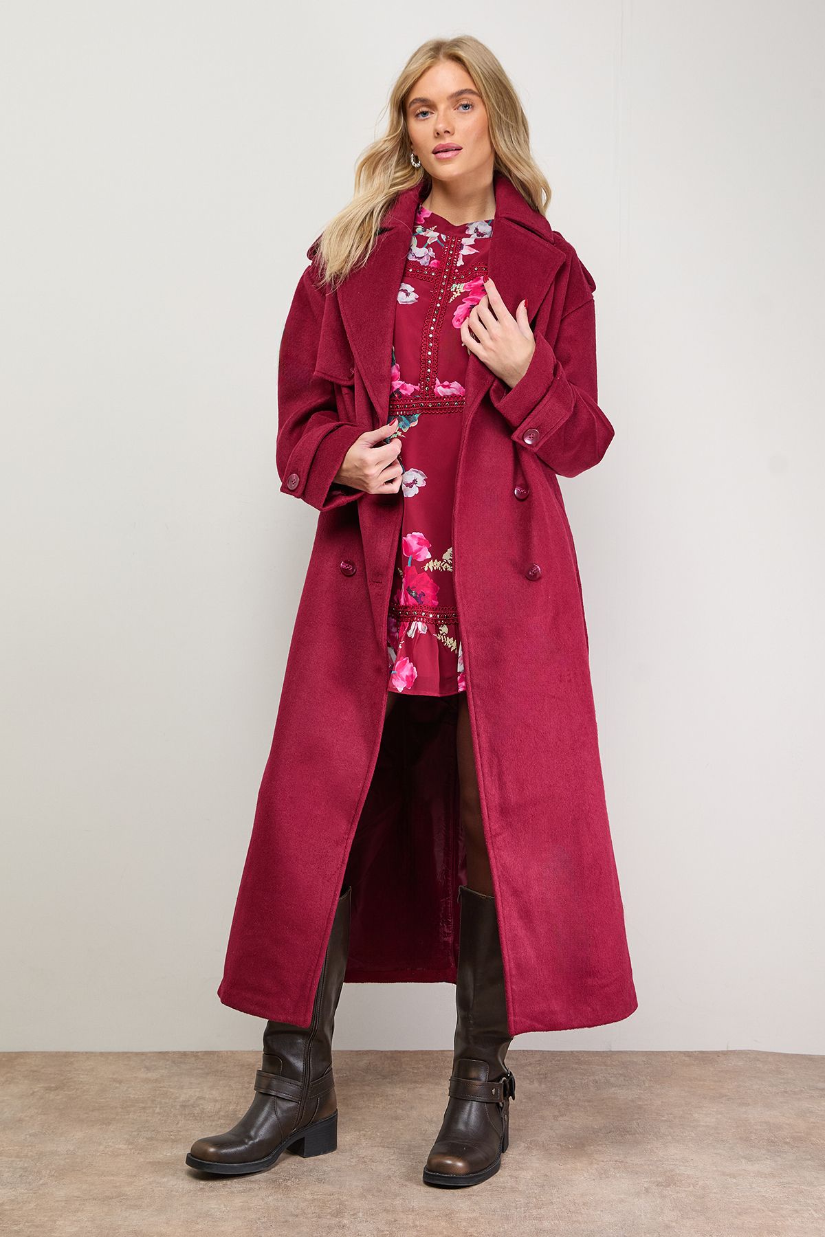 Oasis Relaxed Wool Trench Berry image 1