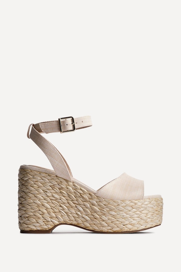 Linzi Pacific Beige Textured Espadrille Platform Wedge
