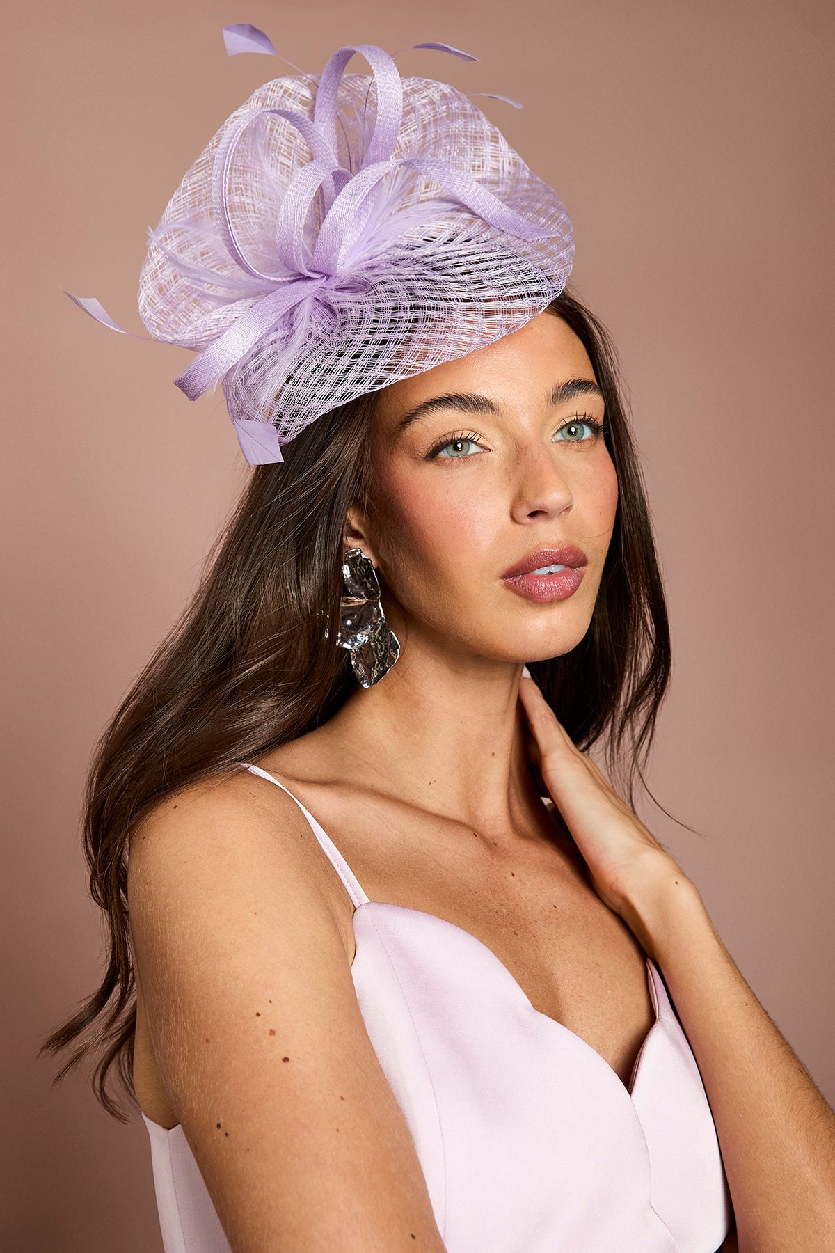 Coast Open Weave Bow And Feather Fascinator Lilac