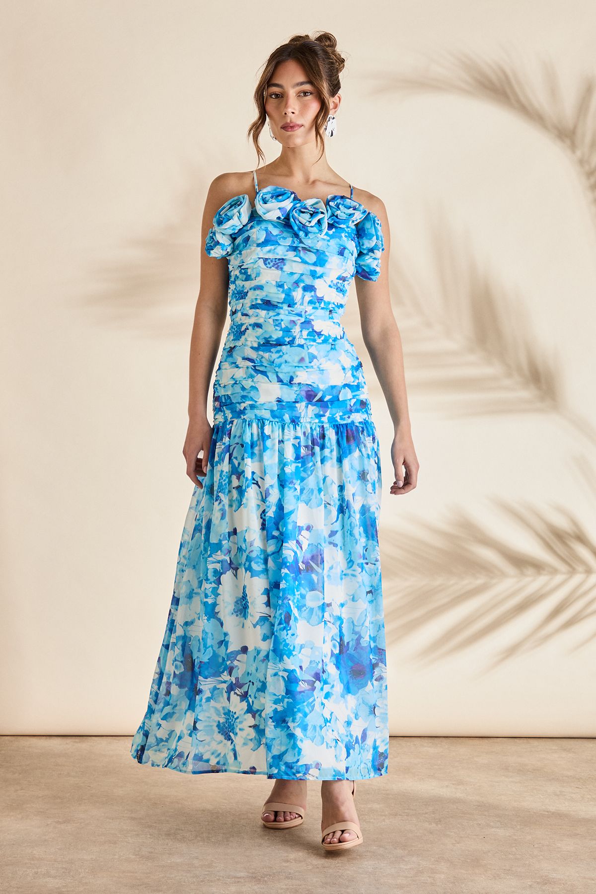 Coast Corsage Pleated Strappy Maxi Dress Blue image 1