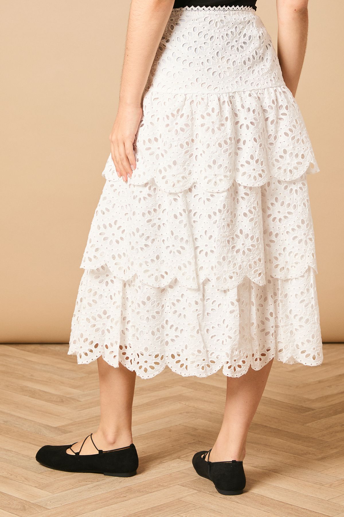 Oasis Broderie Tiered Midi Skirt White image 4