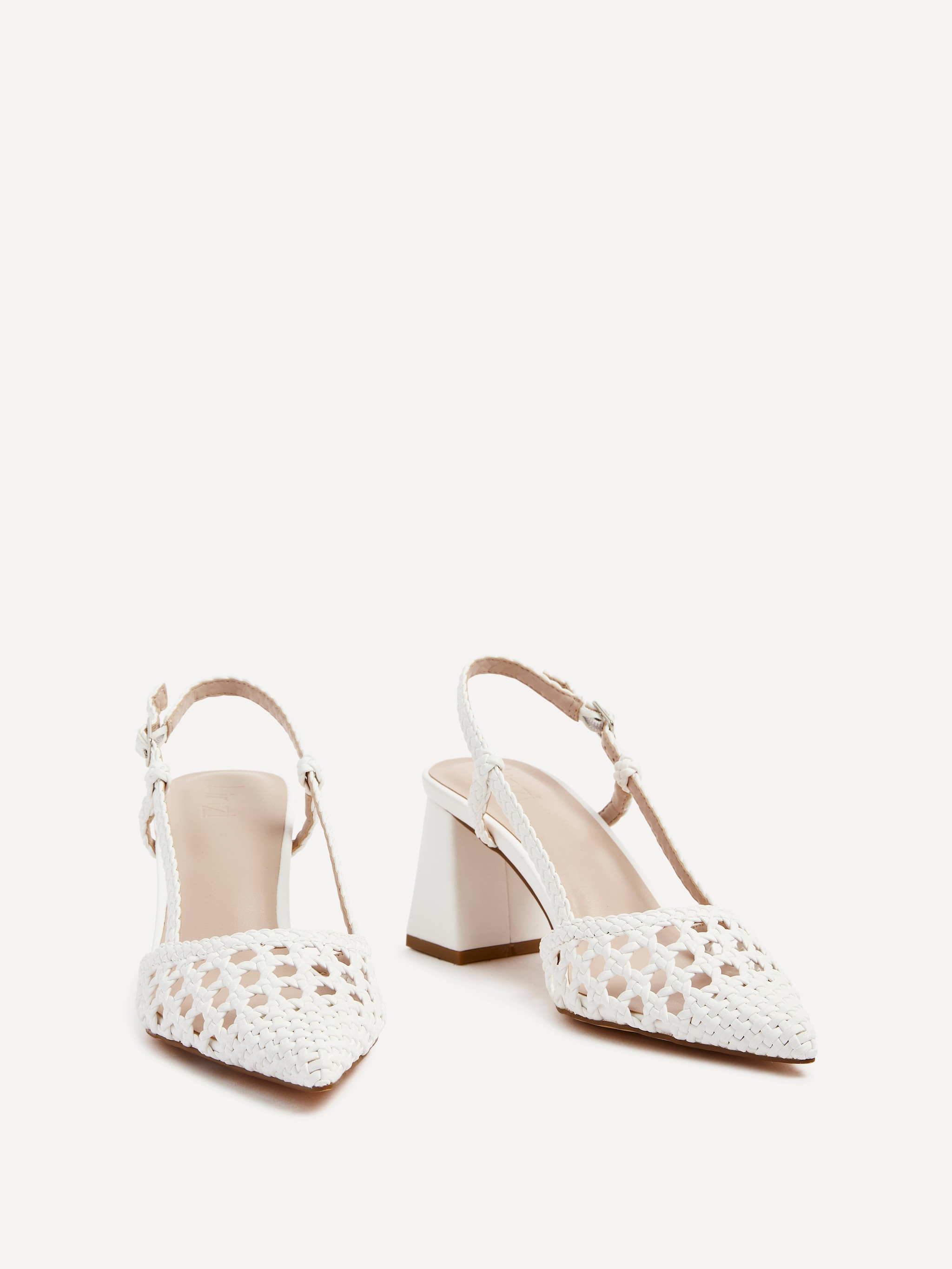 Linzi Florence White Faux Leather Woven Block Court Heels image 3
