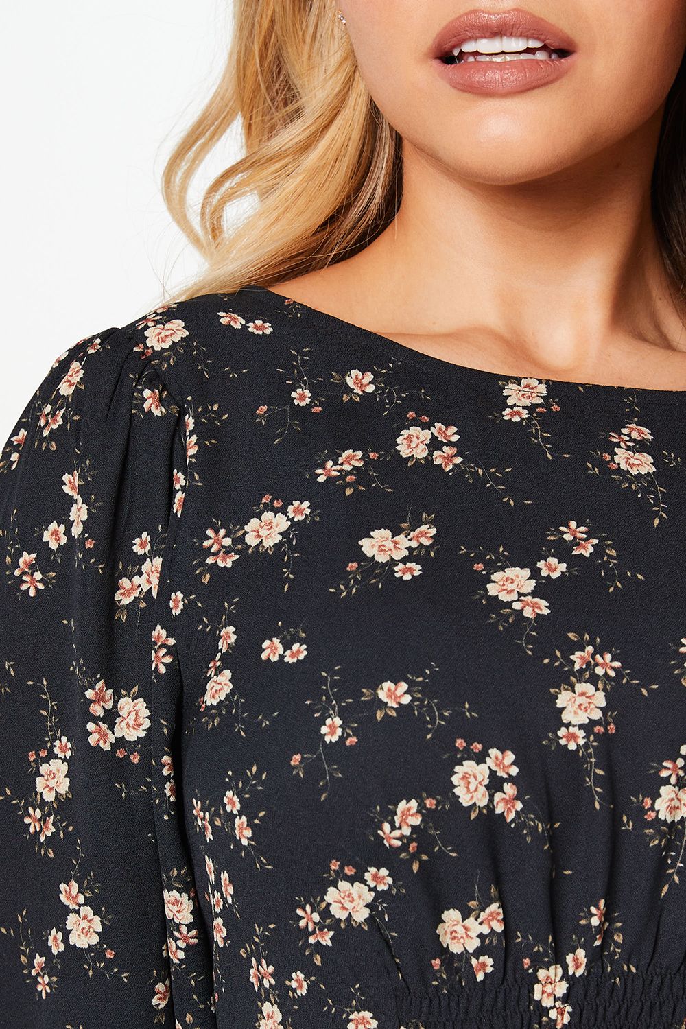 Dorothy Perkins Ditsy Floral Shirred Waist Long Sleeve Midi Dress Floral image 5