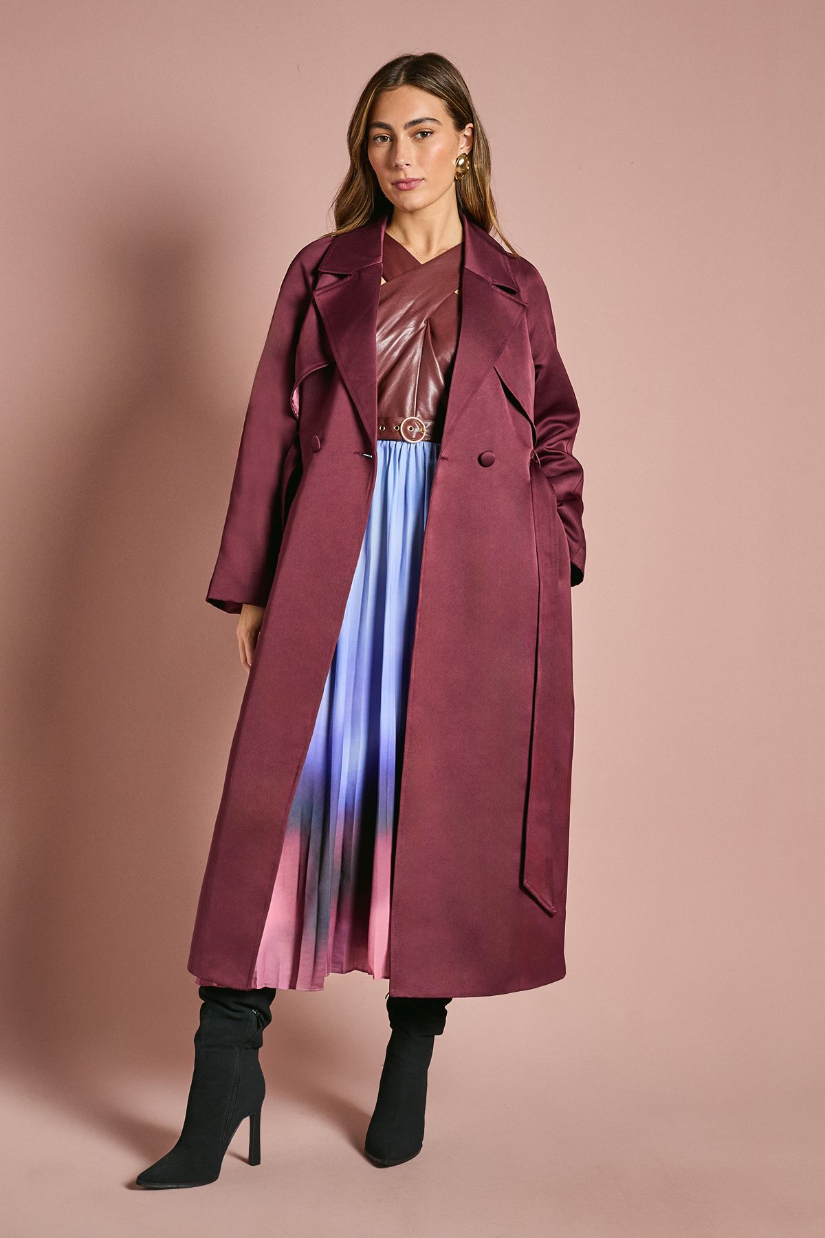 Coast Malbec Satin Occasion Belted Trench Coat Malbec image 1