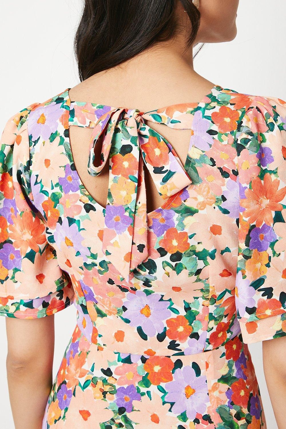 Dorothy Perkins Floral Angel Sleeve Bow Back Midi Dress Floral image 2