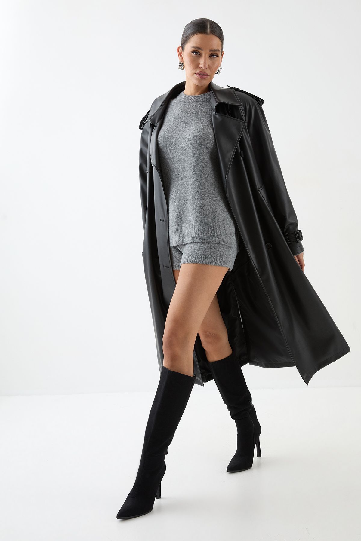 MissPap Knitted Oversized Brushed Jumper Grey image 2