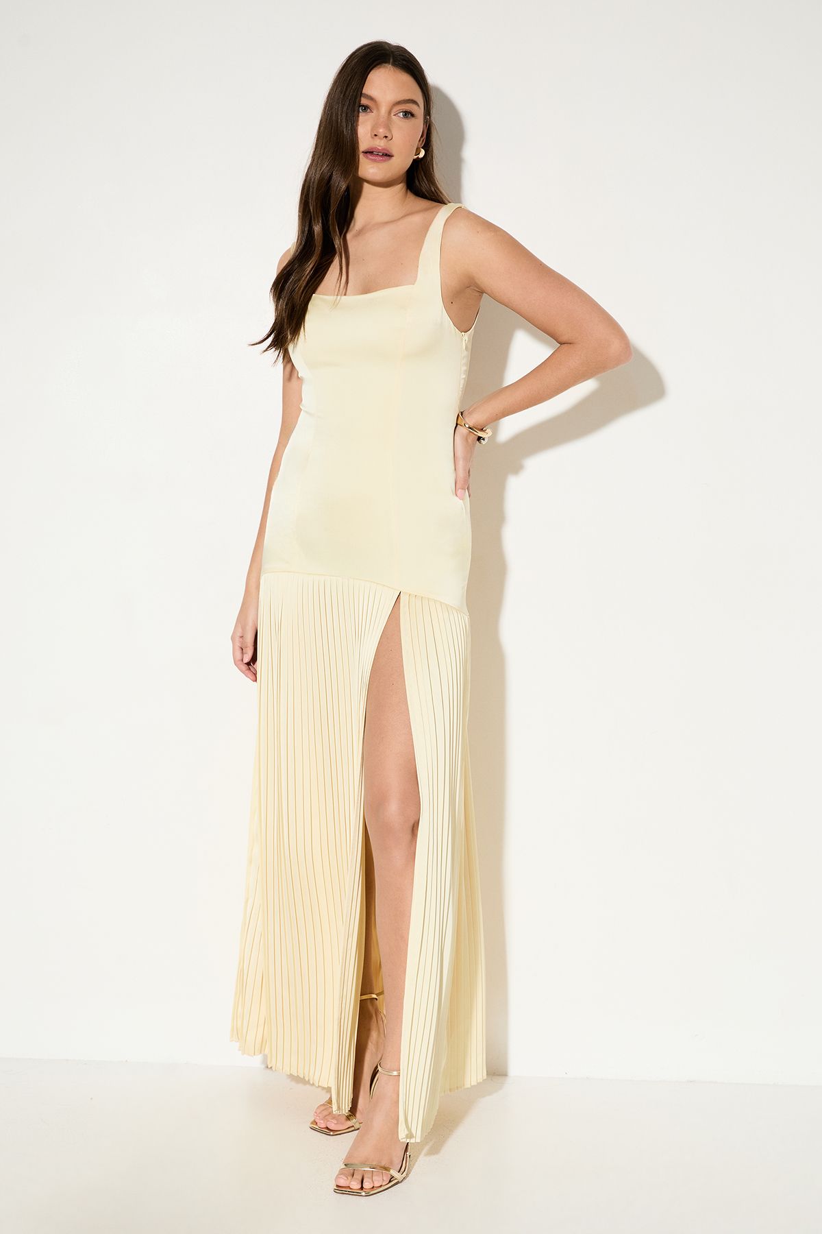 MissPap Premium Satin Square Pleated Skirt Bridesmaid Dress Lemon image 1