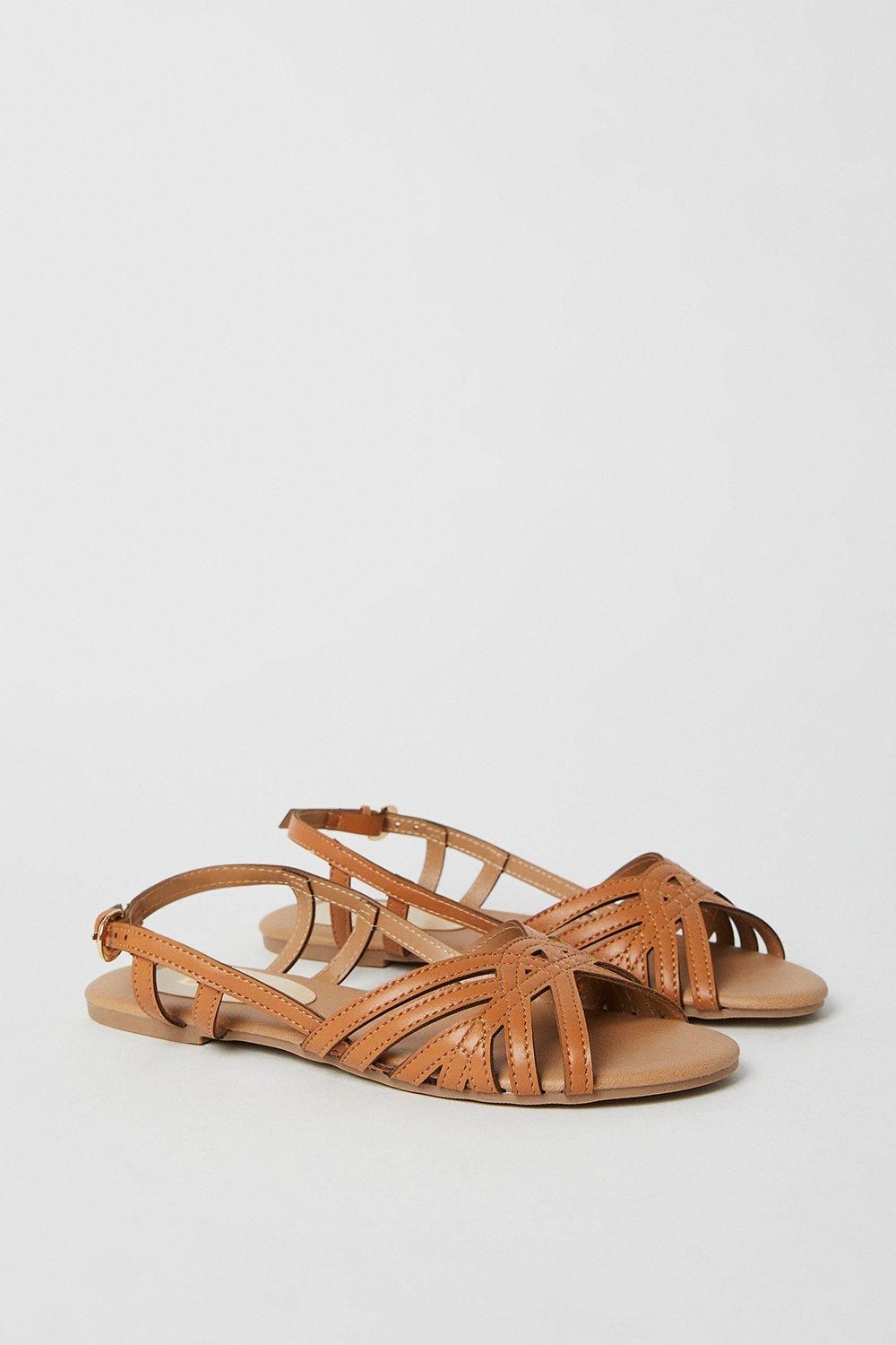 Dorothy Perkins Fiona Faux Leather Lattice Peep Toe Slingback Flat Sandals Tan image 3