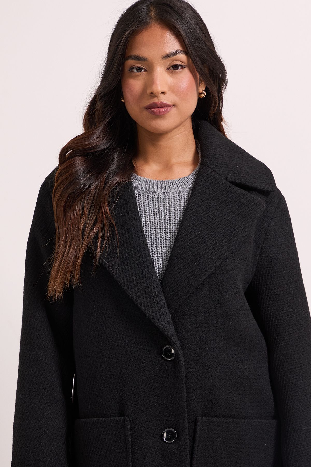 Dorothy Perkins Petite Pocket Detail Coat Black image 2