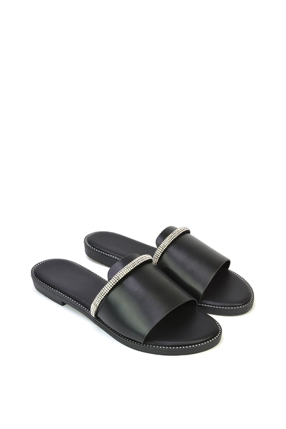 XY London 'Khai' Flat Sandal Sliders With Diamante Rhinestone Strap image 5