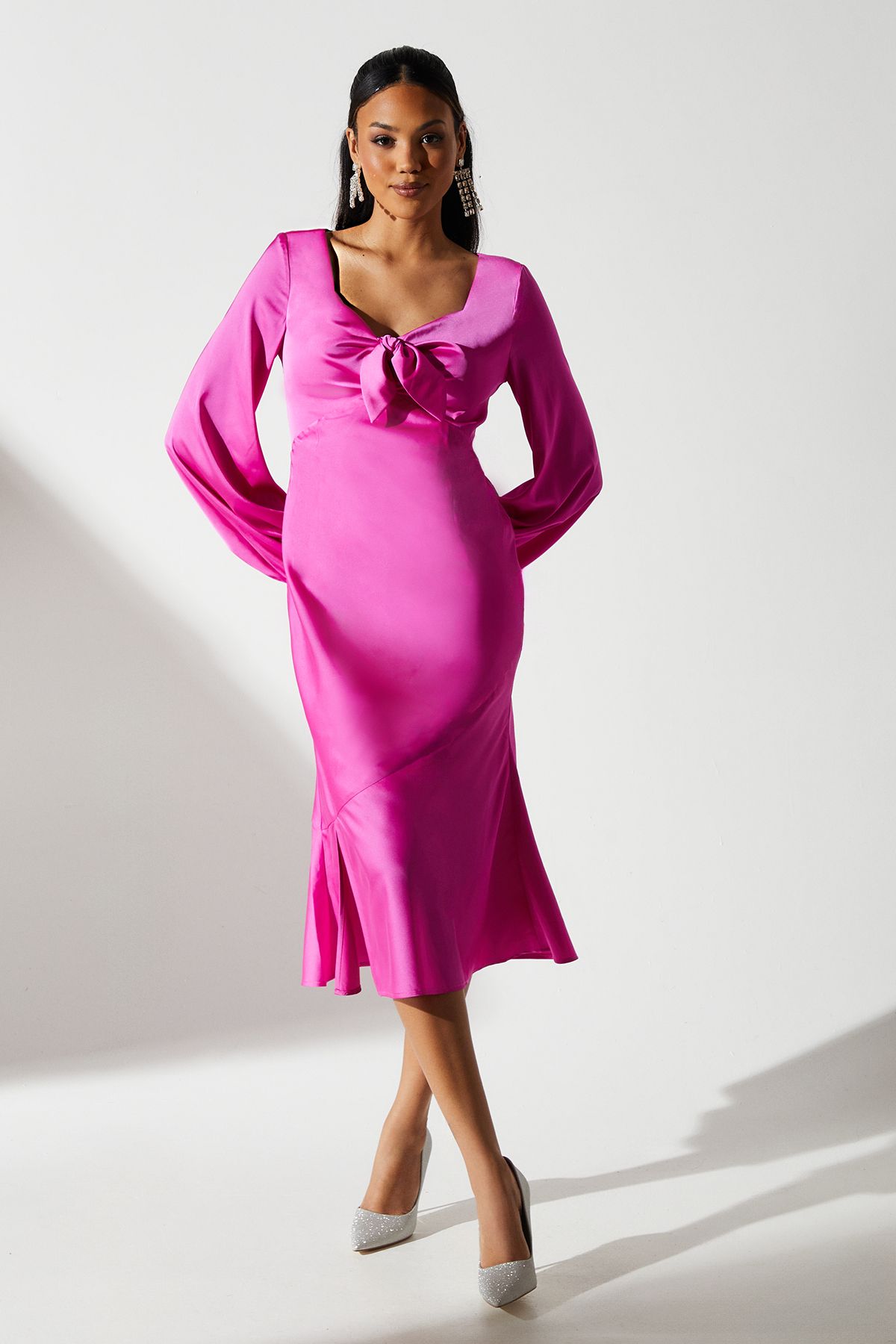 Coast Knot Front Satin Slip Dress Pink