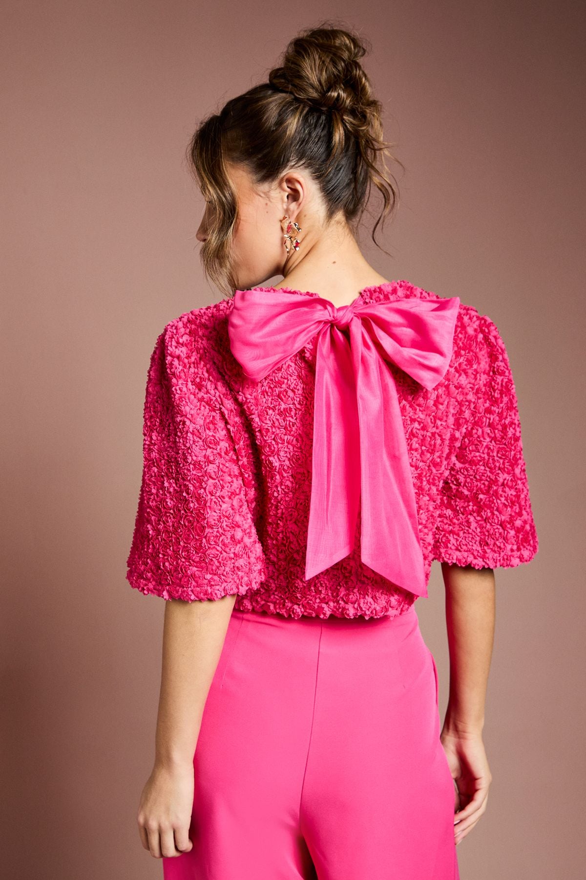 Coast 3D Floral Blouse With Organza Tie Hot Pink image 4