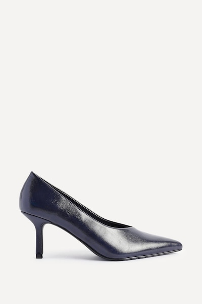 Linzi Bellamy Navy Faux Leather V-Cut Vamp Court Heels
